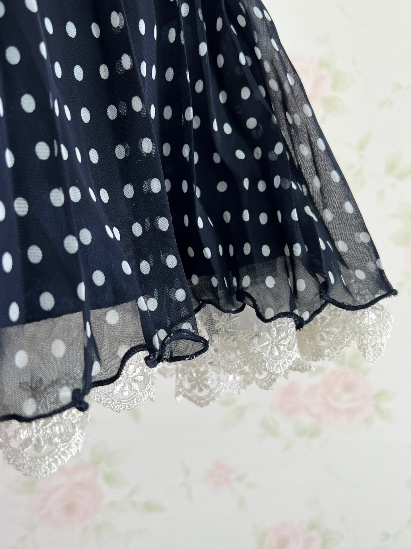 Honey’s Polka Dot Lace Hem Pleated Skirt