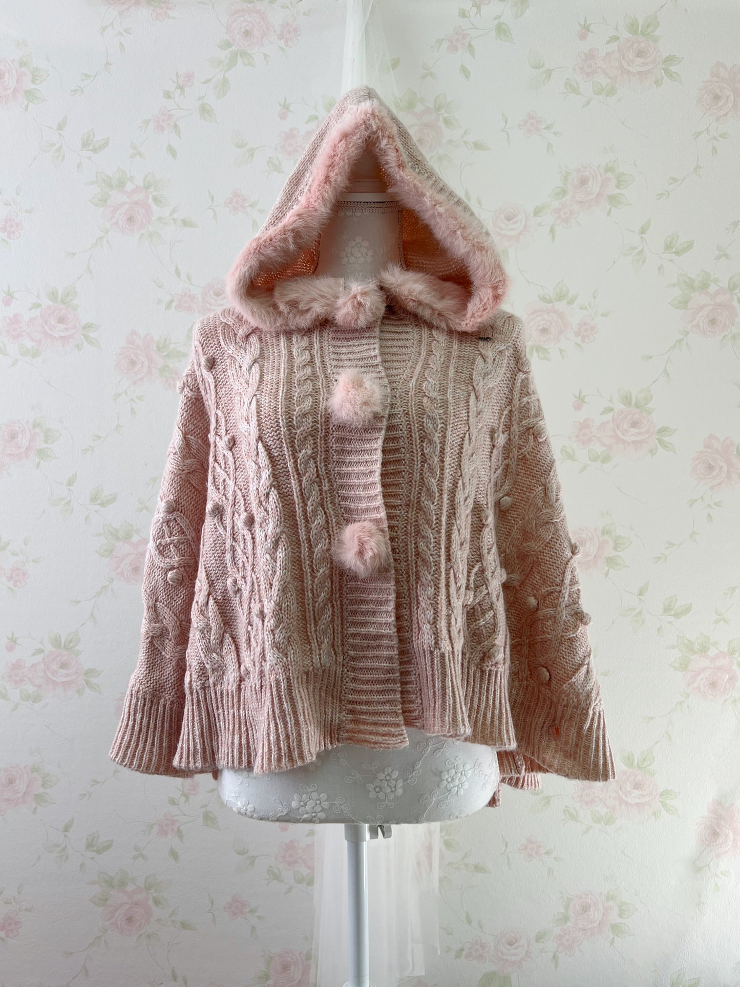 mezzo piano Rabbit Fur Poncho (pink)