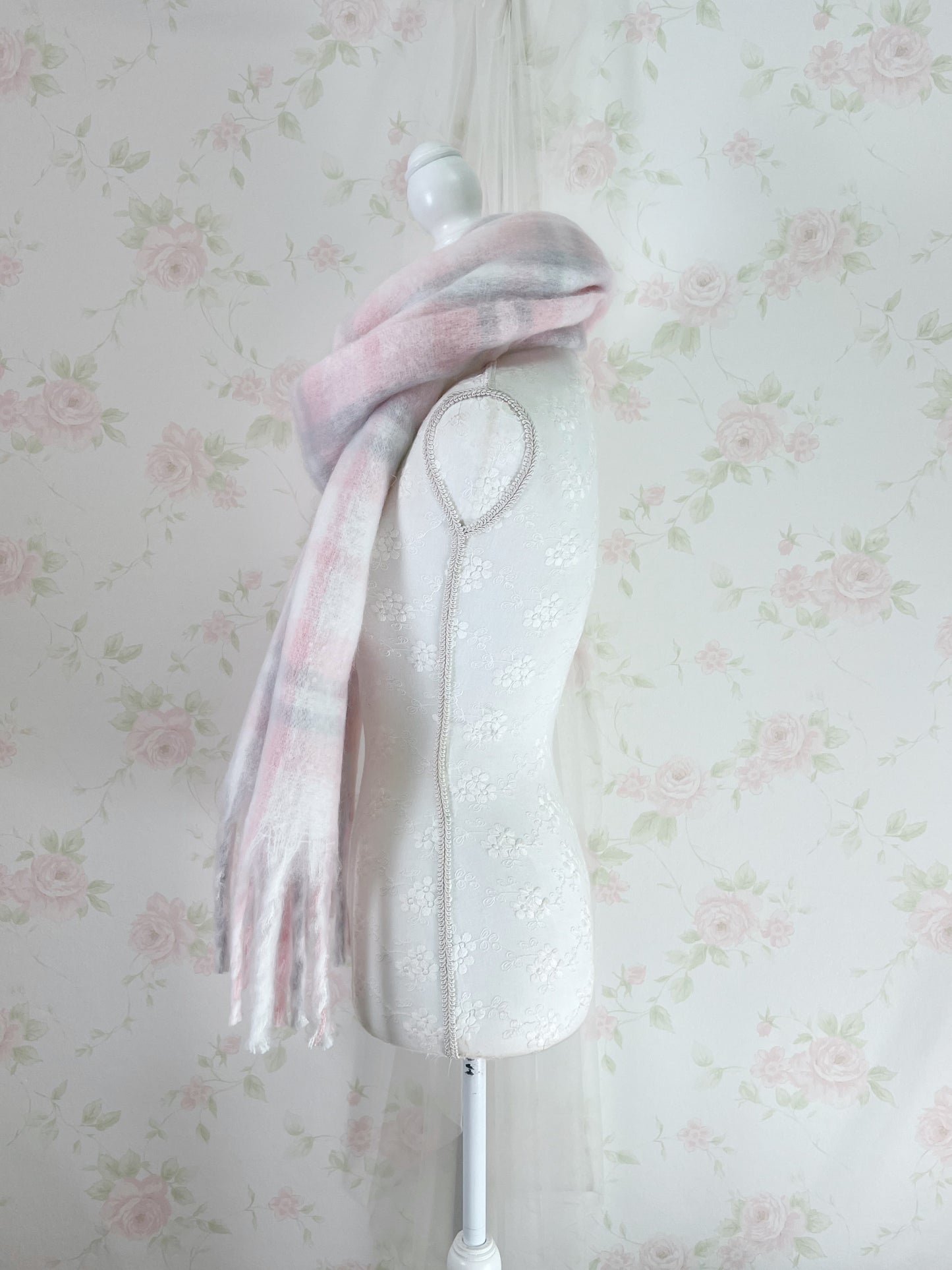 Shoujo Checked Scarf (Pink X Gray)