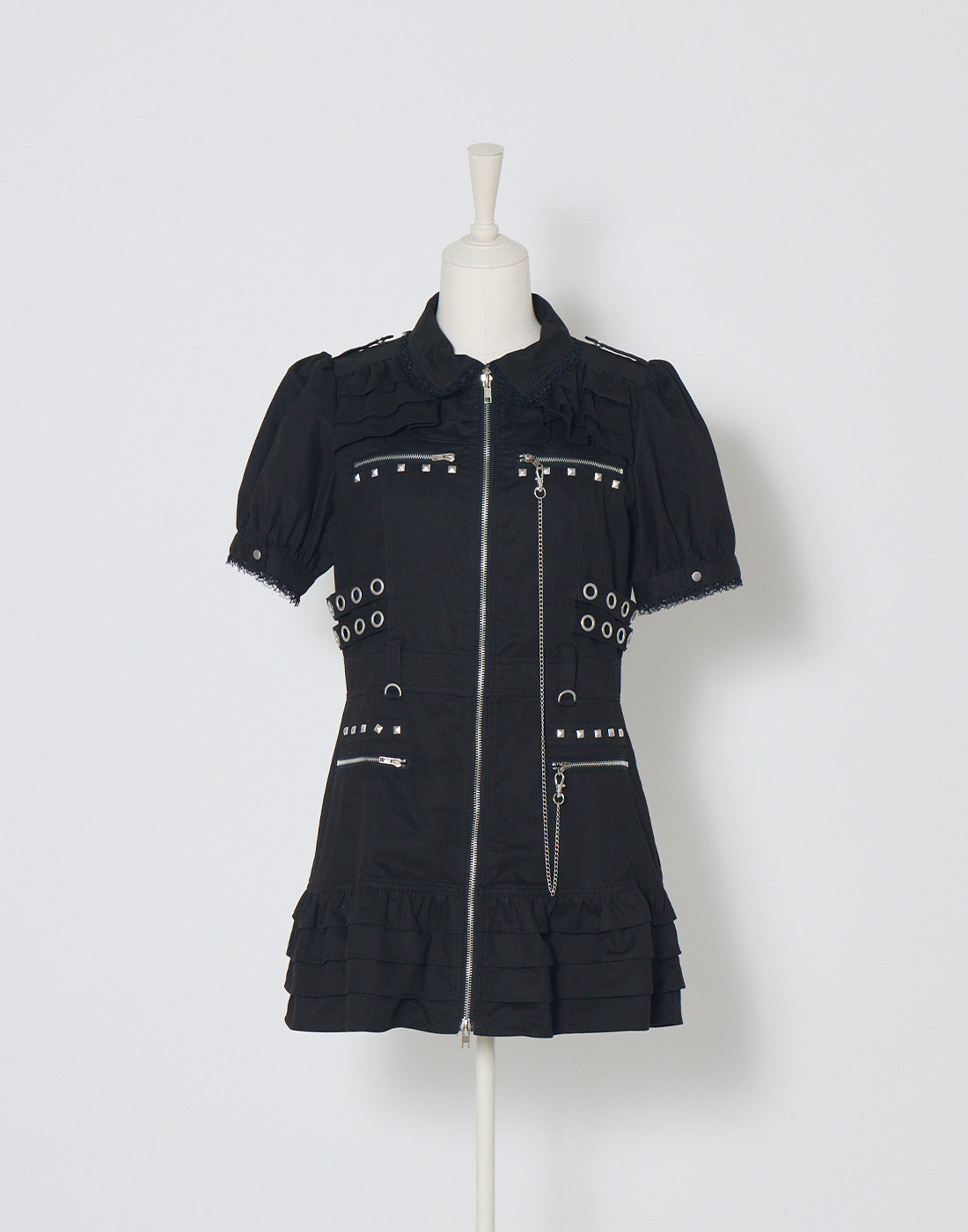 AVENCHUMU Front zip studded belt mini one piece