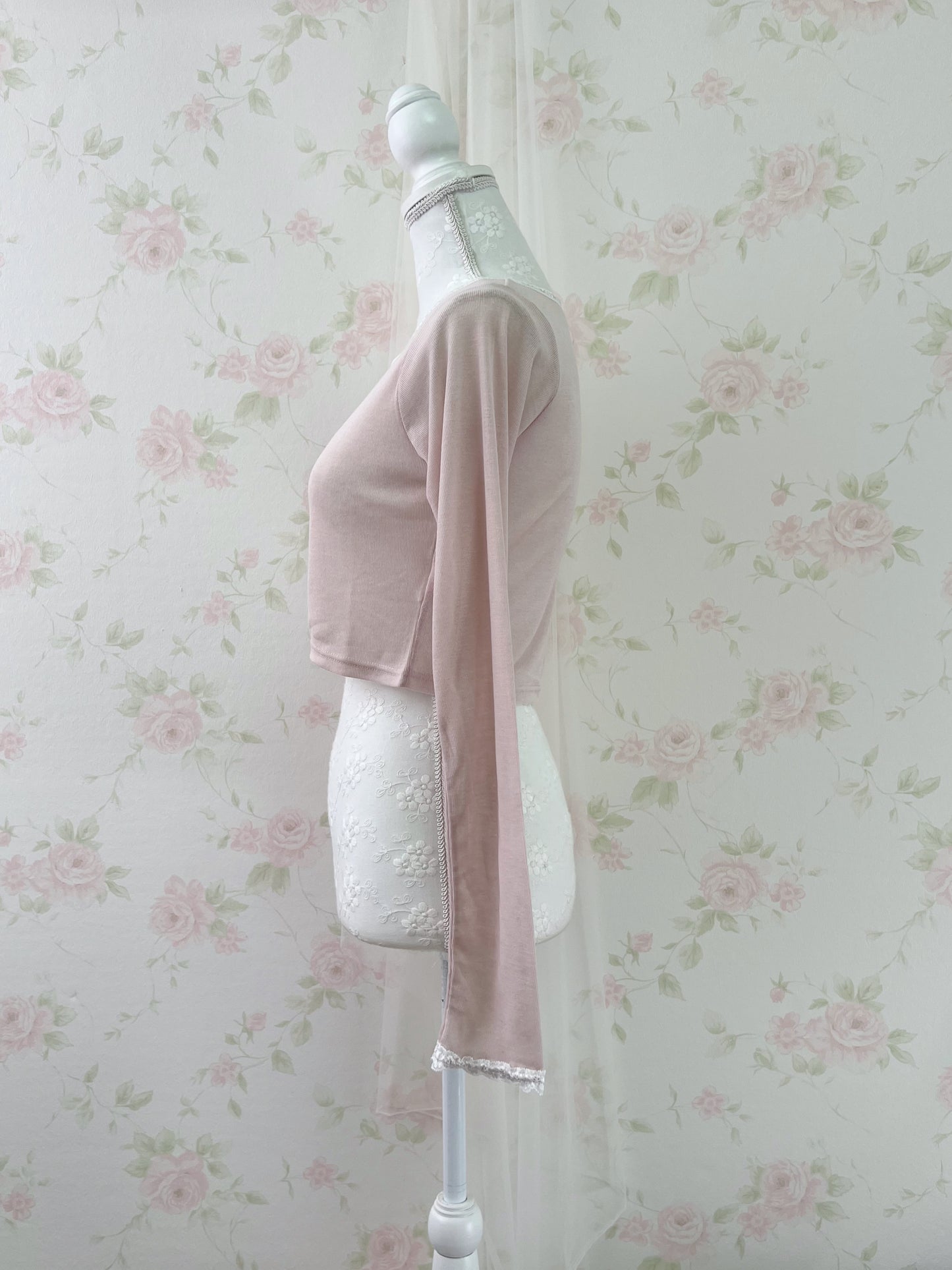 NICE CLAUP Lace Lined Cardigan (Pink)