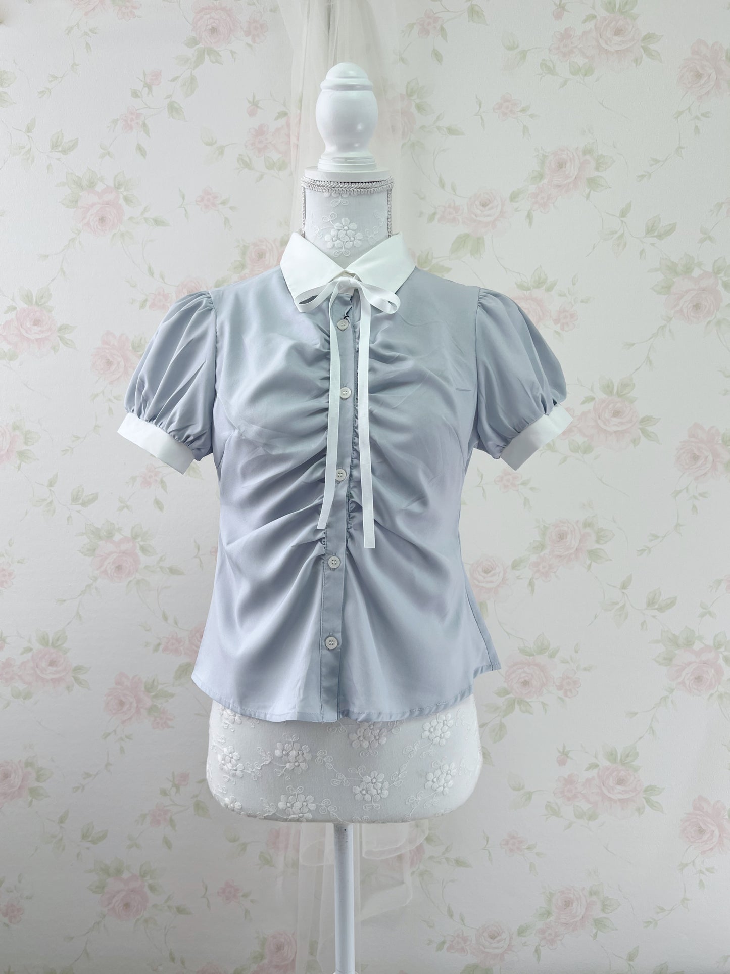 GRL Bicolor Puff Sleeved Blouse (White)