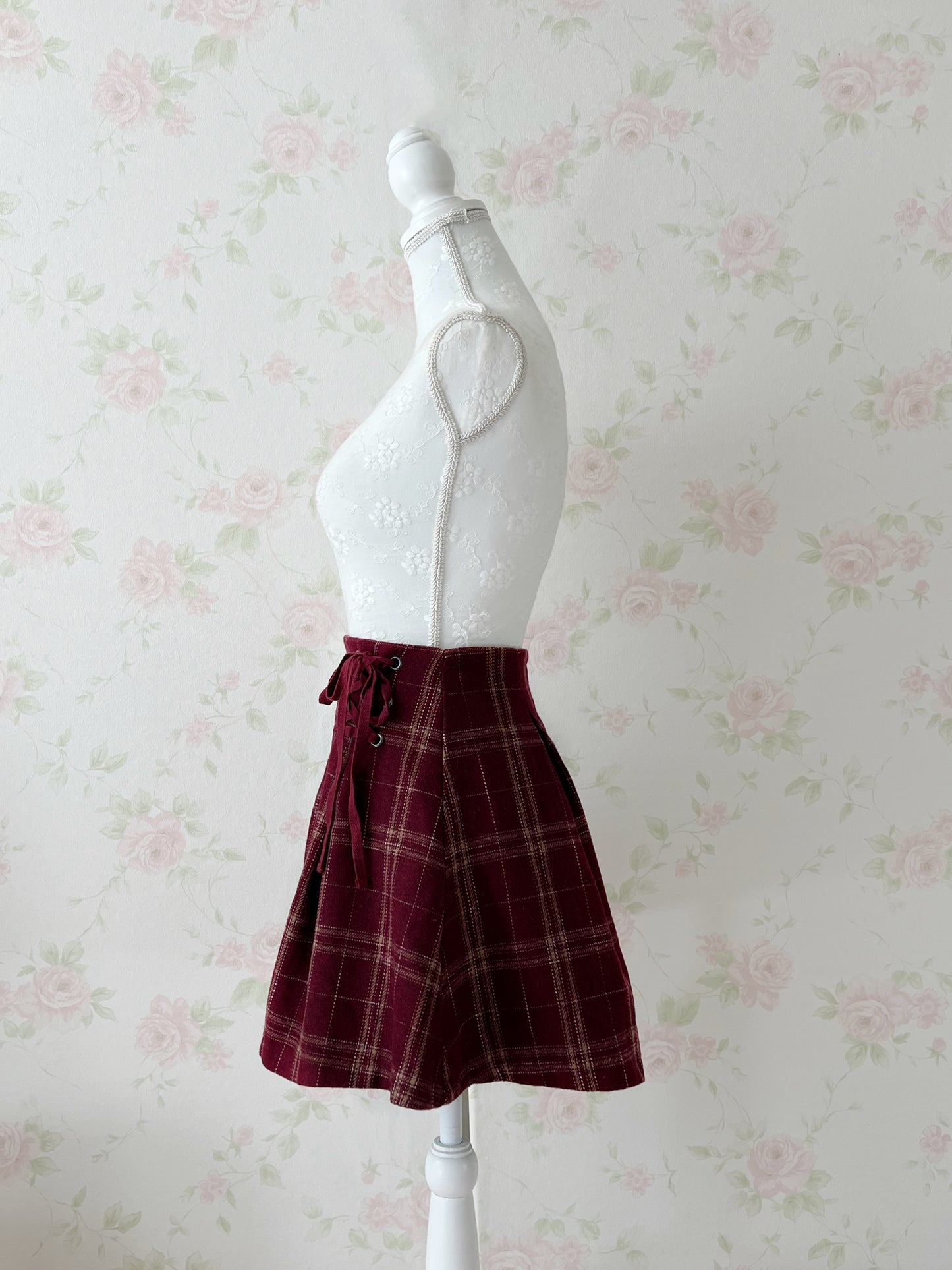 evelyn AnMILLE Checked Side Laced Up Skirt