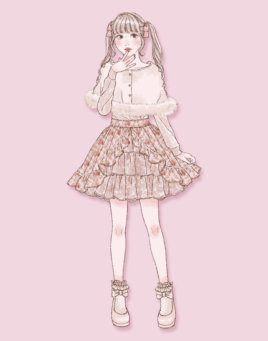 (October Delivery) mellfy memory Princess Rococo Rose lace Skirt