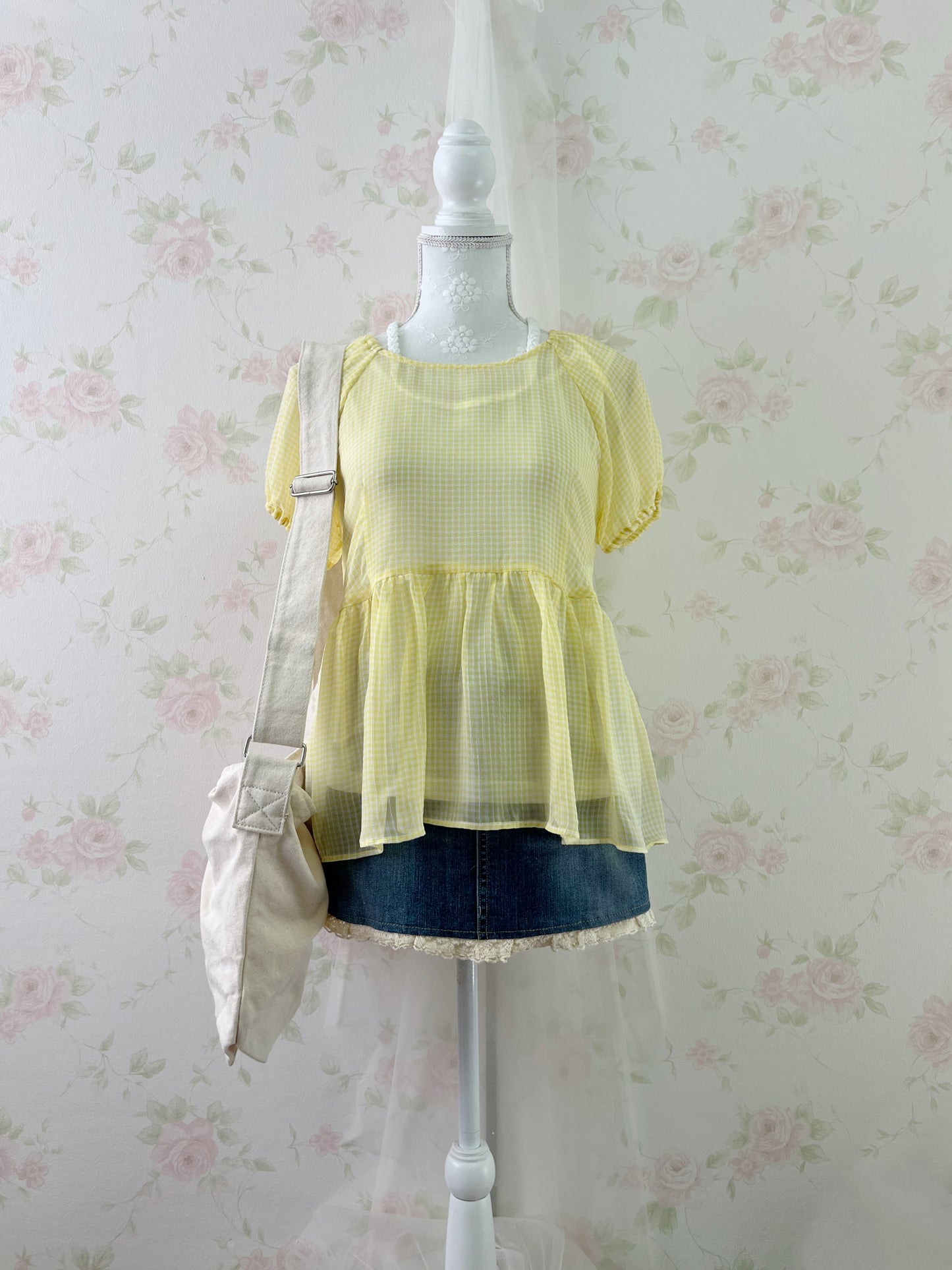 earth music&ecology Checked Peplum Top