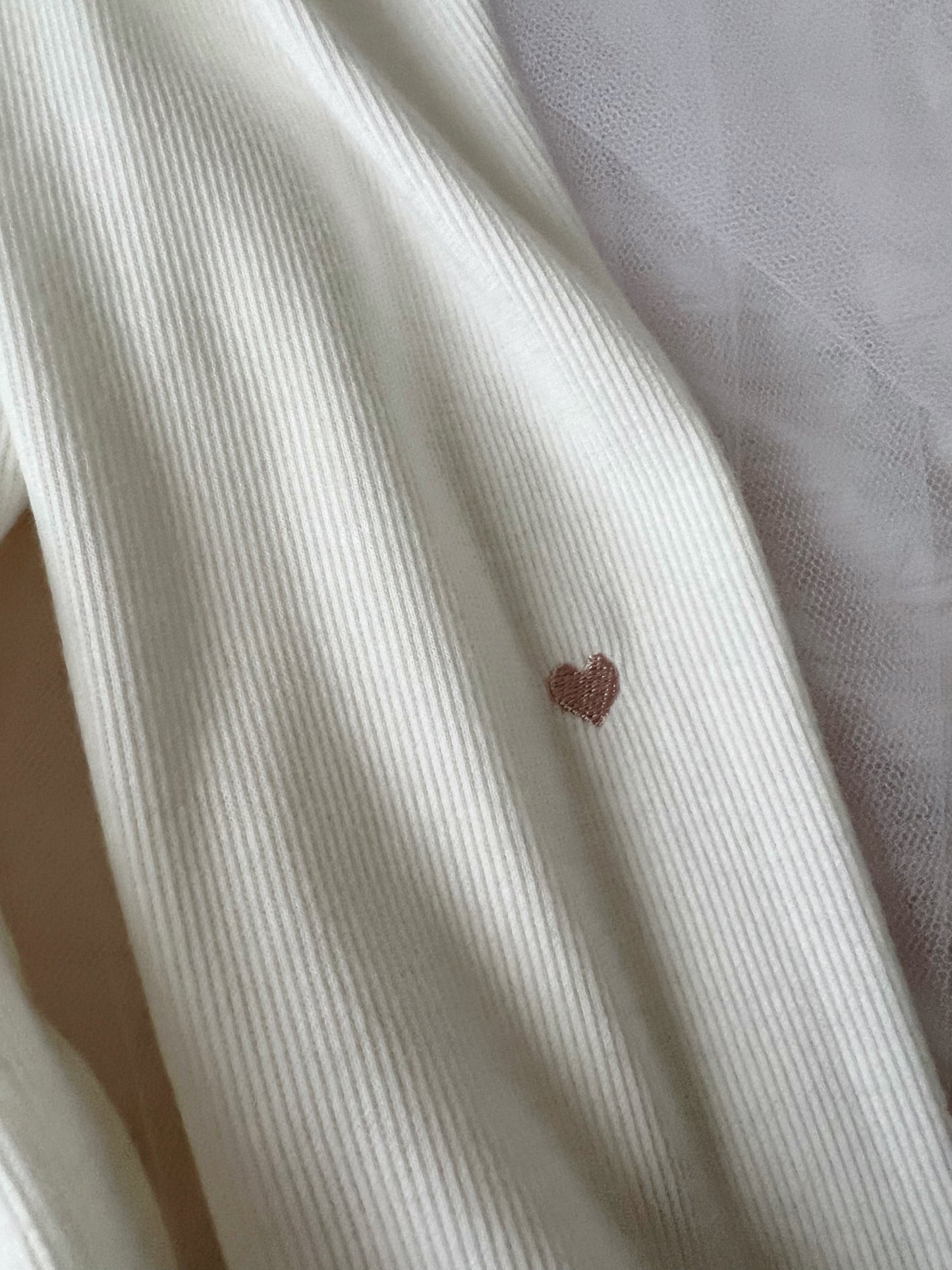 Heart Embroidery Long Sleeved Top (White)