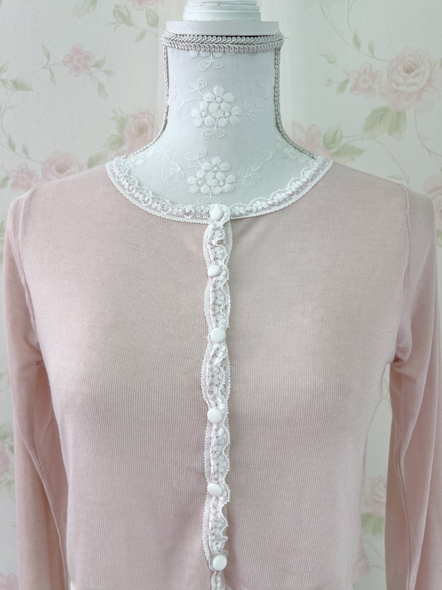 NICE CLAUP Lace Lined Cardigan (Pink)