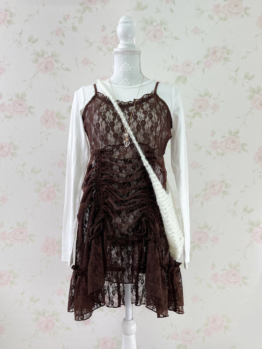 apres jour mignon Lacy Draw Strings Dress (Brown)