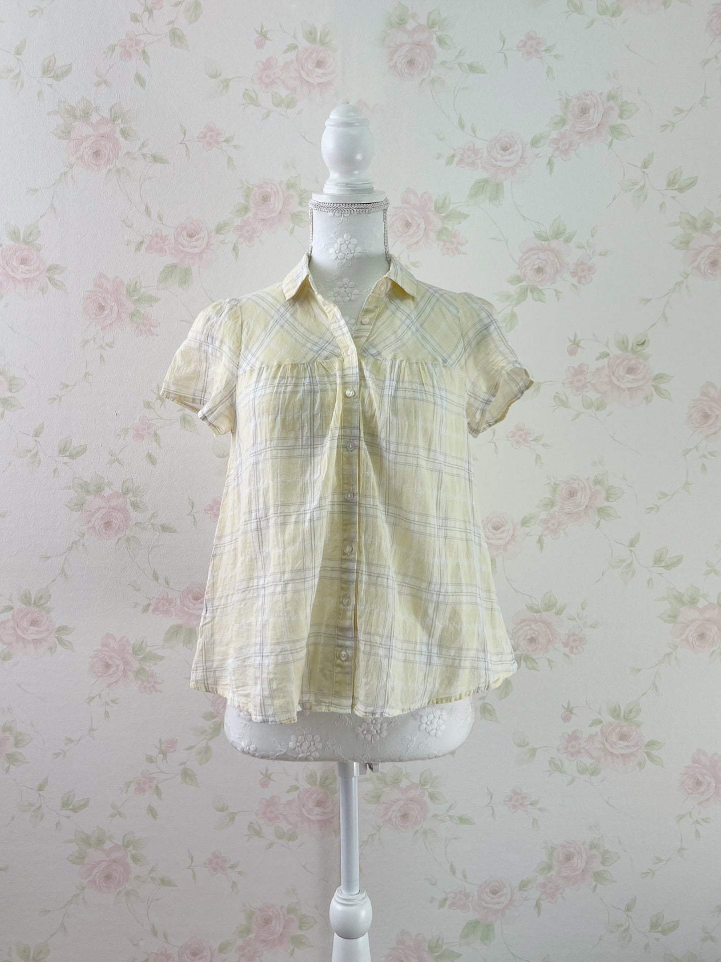 earth music&ecology Checked Cotton Shirt (Baby yellow)