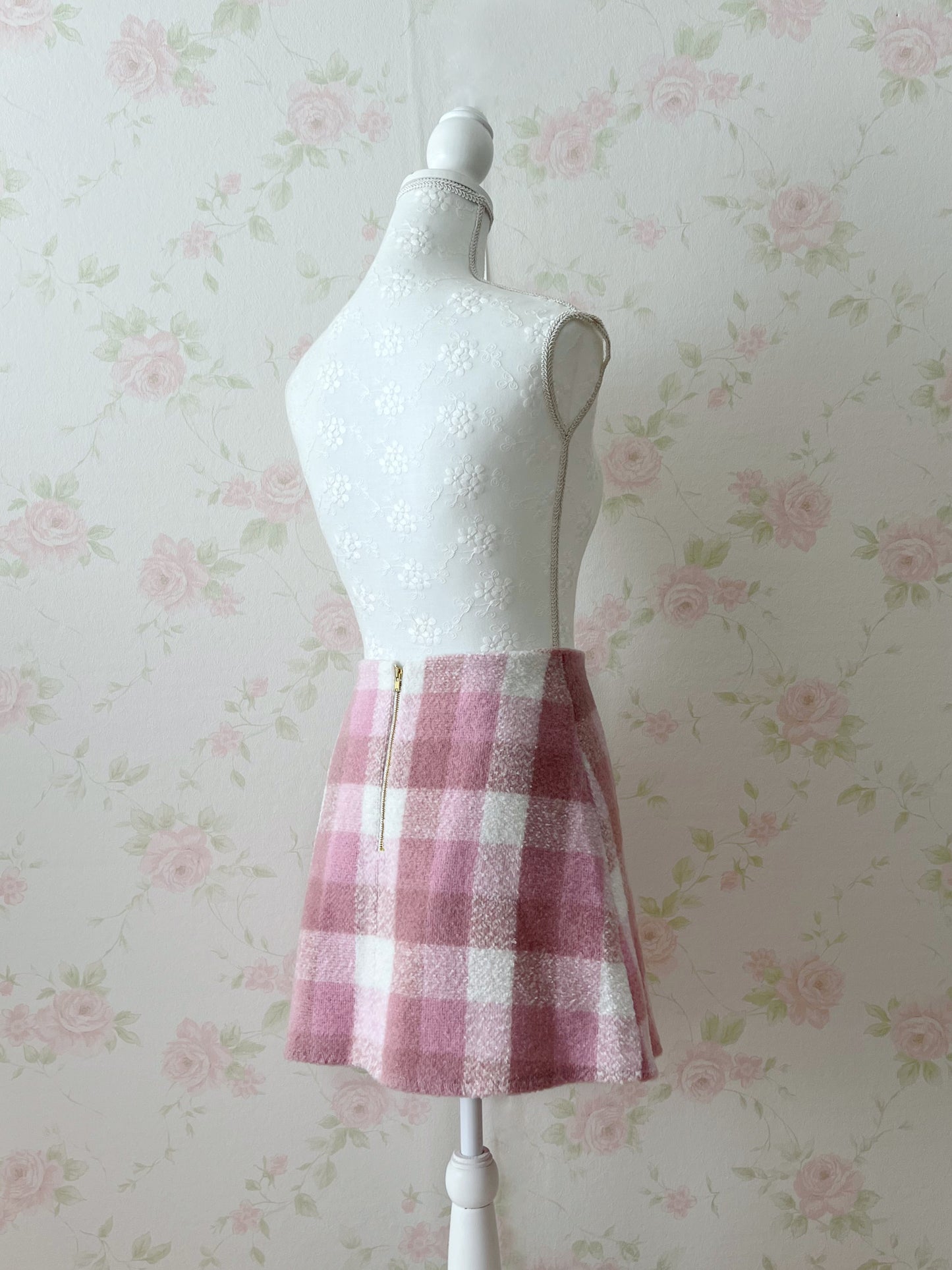 evelyn Checked Trapezoid Skirt (Candy Pink)