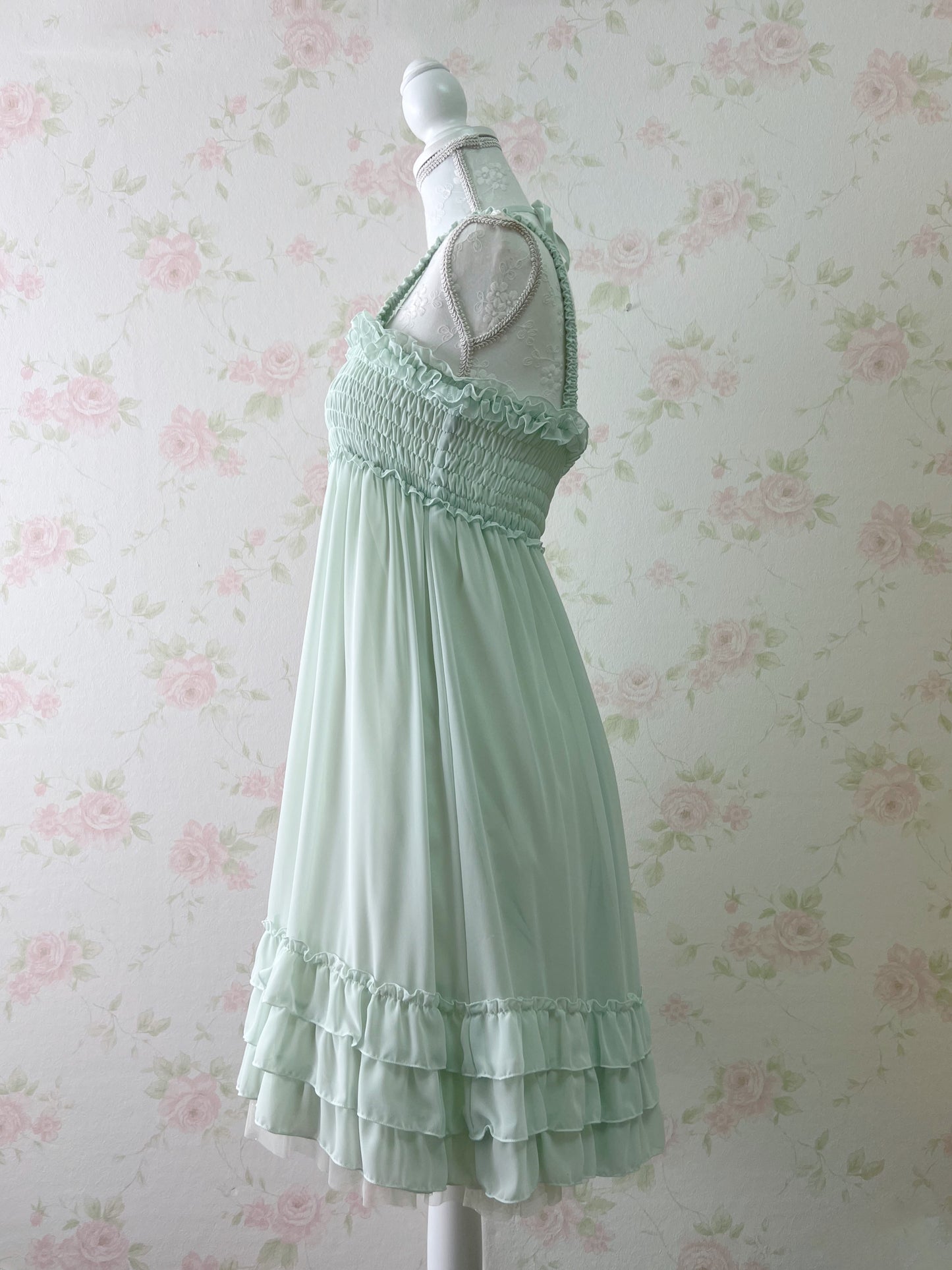 L’EST ROSE Halter Neck Smocked Camisole Dress (Mint Green)