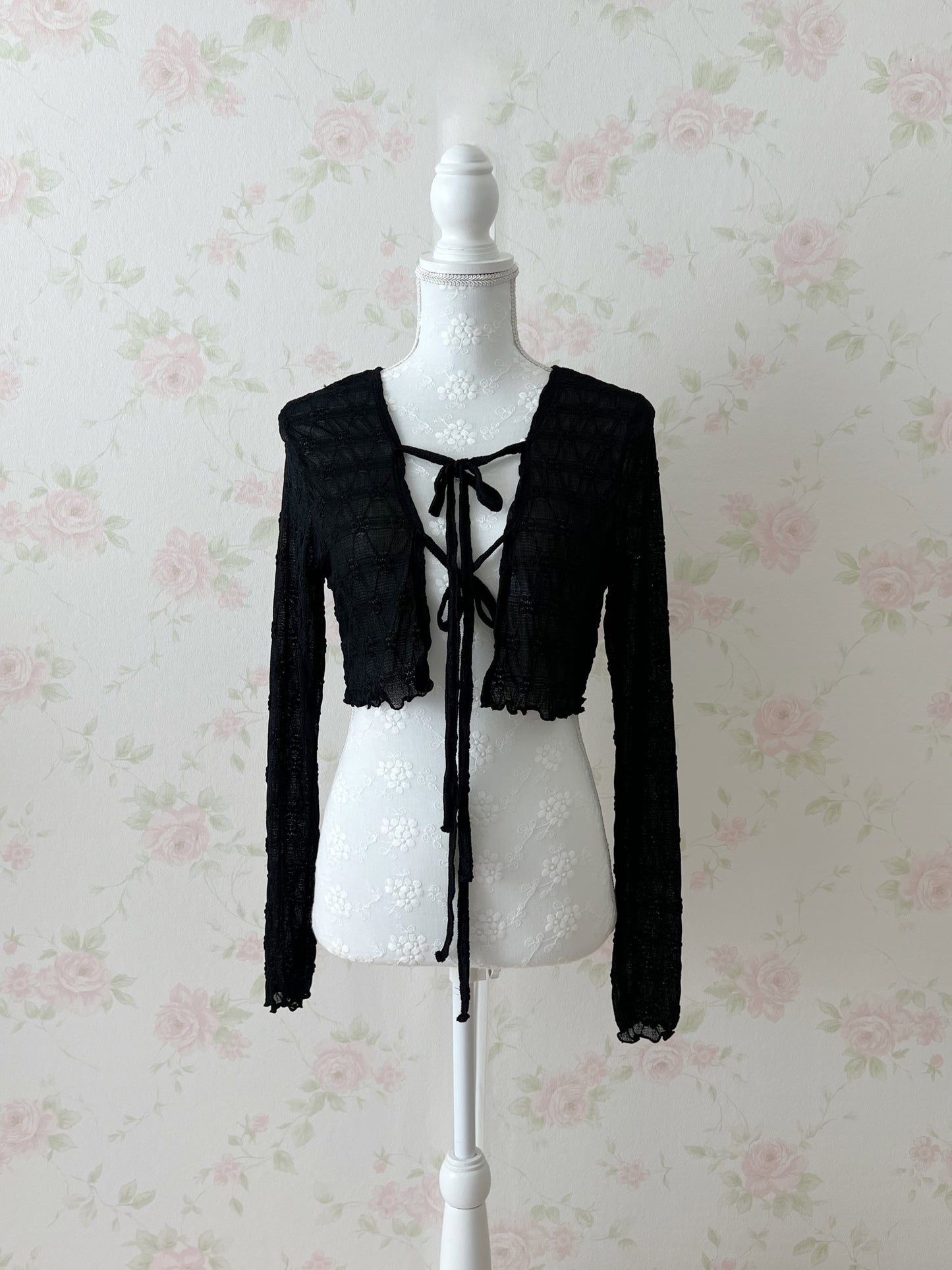 Front Double Bow Soft Cardigan (Black)