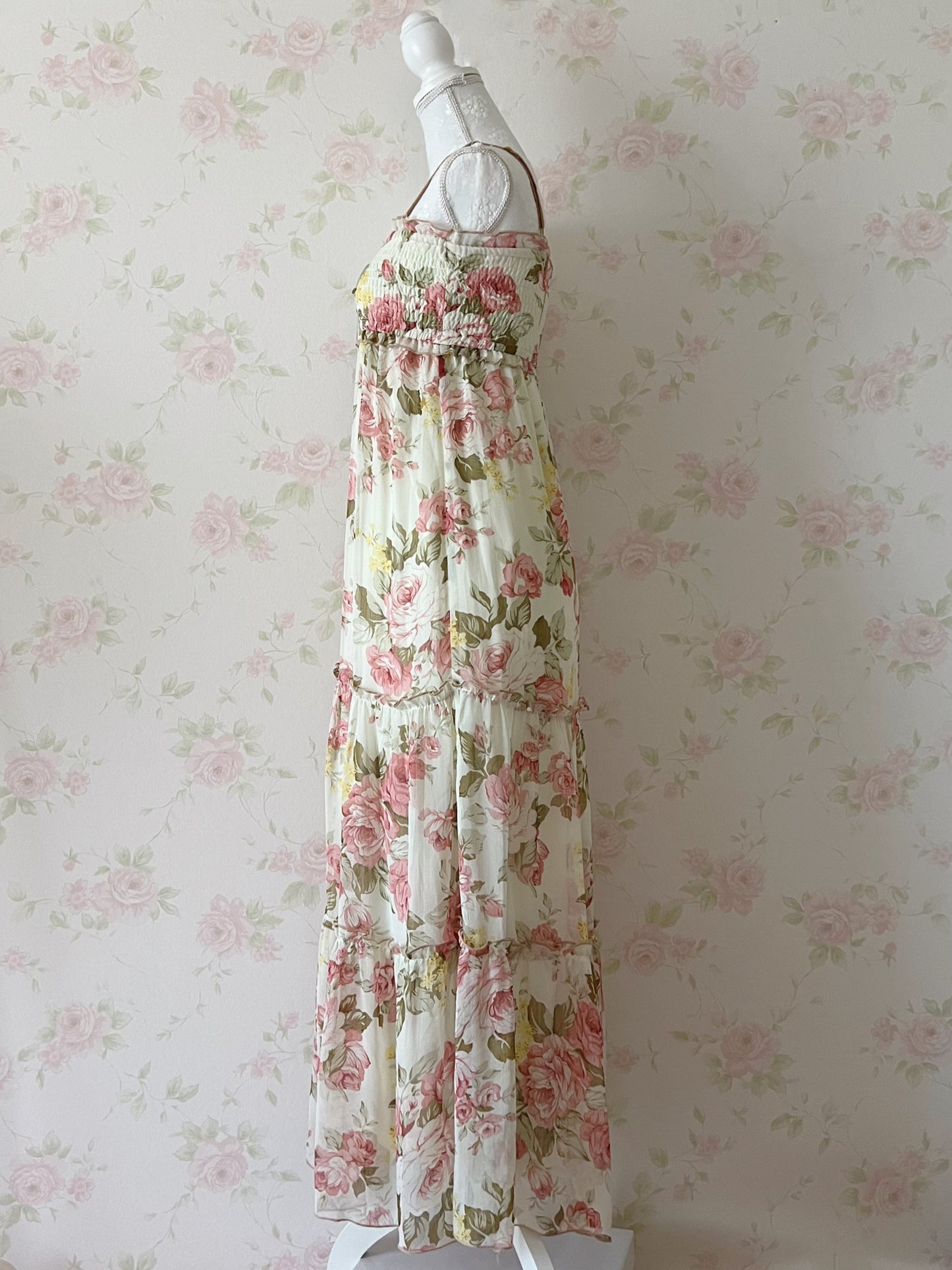 (15% OFF) Pink Mix Rose Long Chiffon Dress