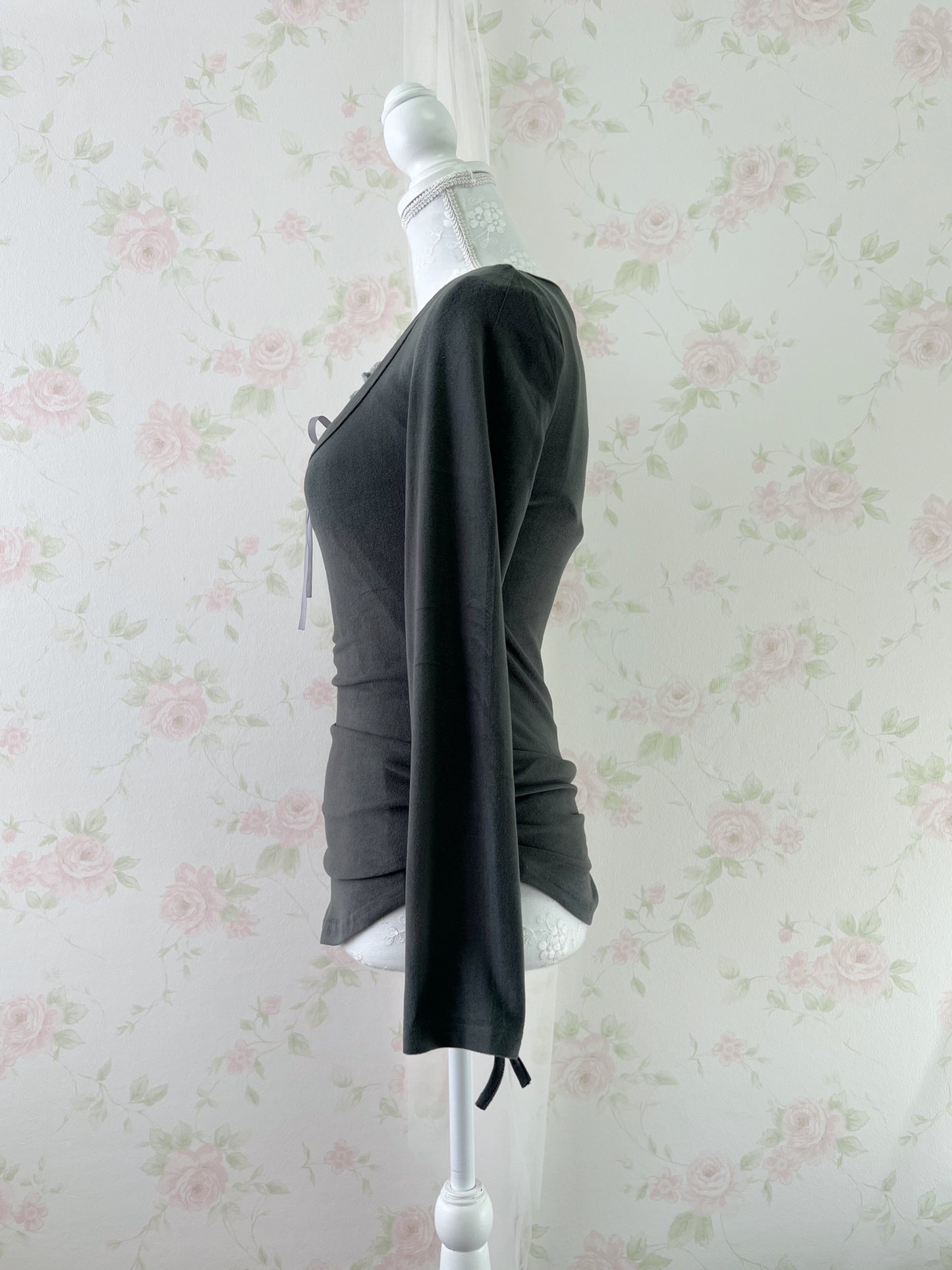 GRL Side String Camisole & T-Shirt Set (Gray)