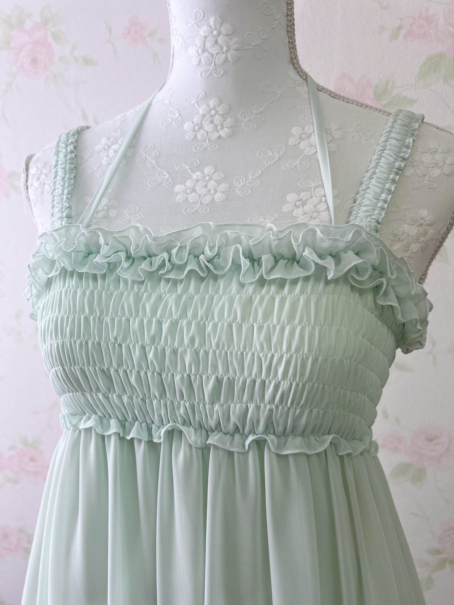 L’EST ROSE Halter Neck Smocked Camisole Dress (Mint Green)