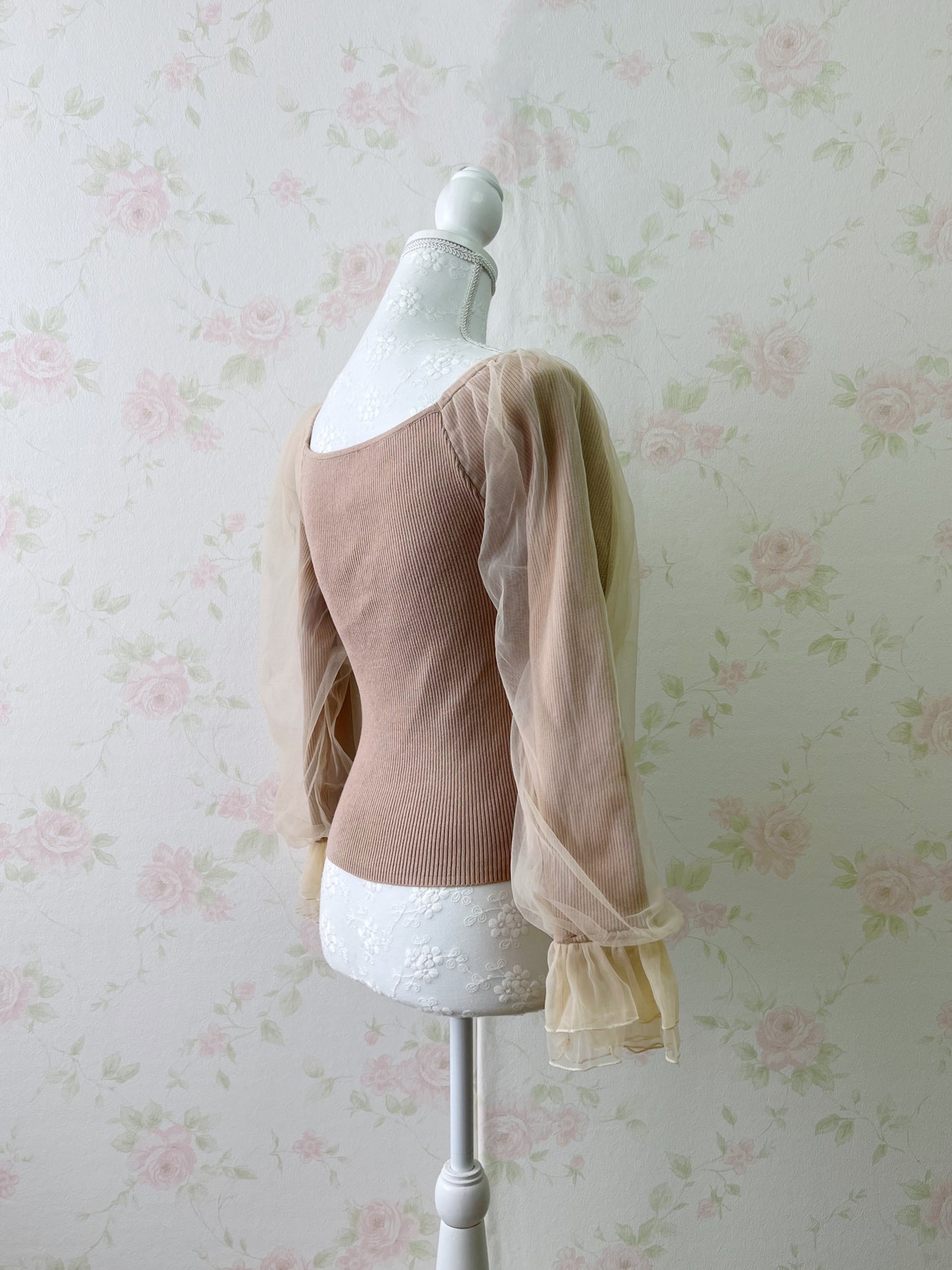 MIIA Tulle Sleeve Knit Top