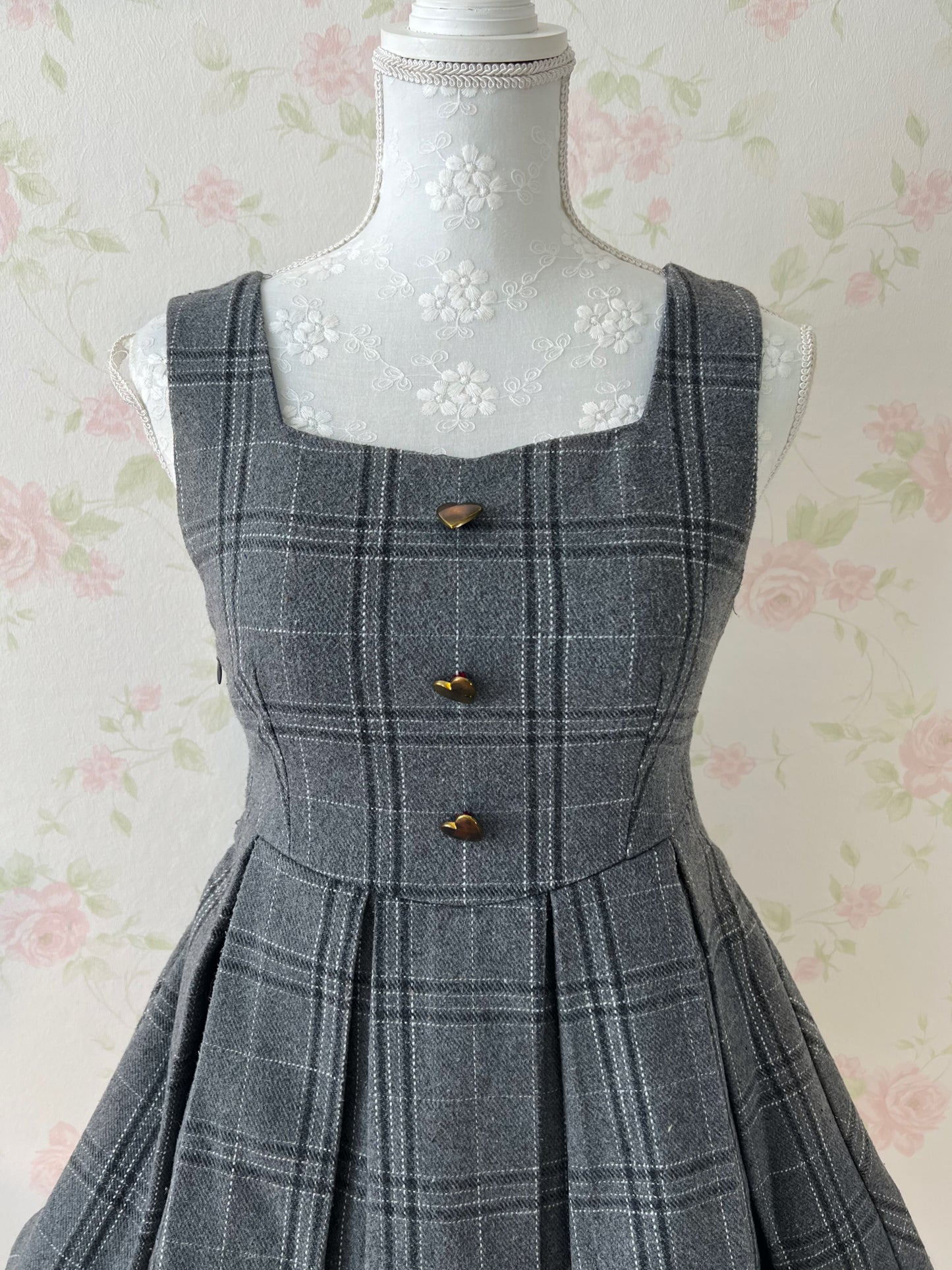 bobon21 Heart Button Jumper Mini Dress (Gray)