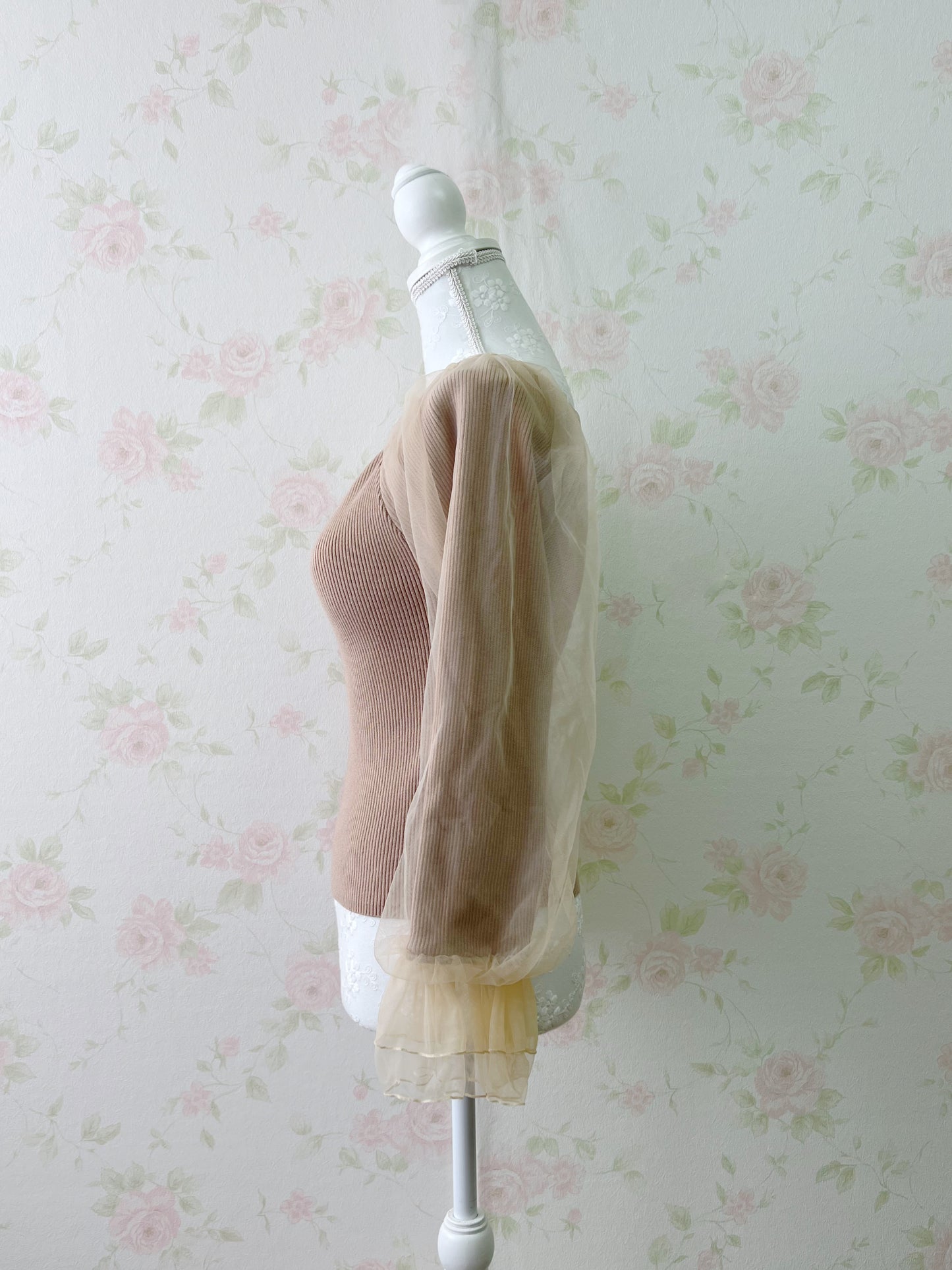 MIIA Tulle Sleeve Knit Top