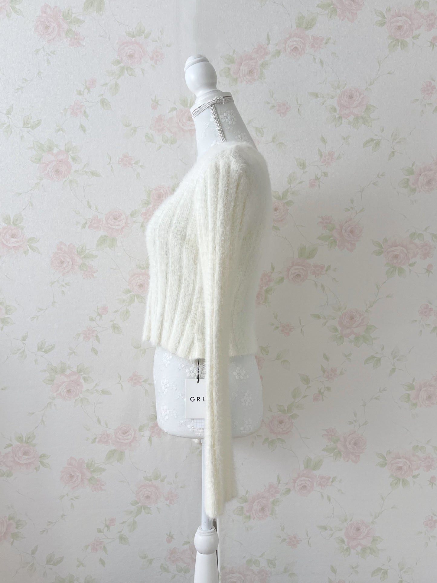 GRL Shaggy Square Neck Knit Top (White)
