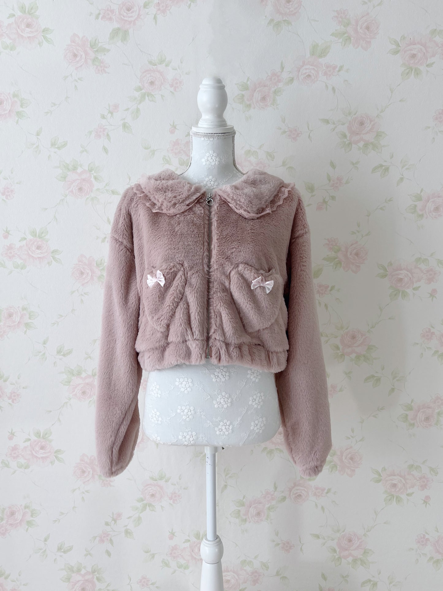 majoretty Lacy Sailor Collar Eco Fur Jacket (Pink)