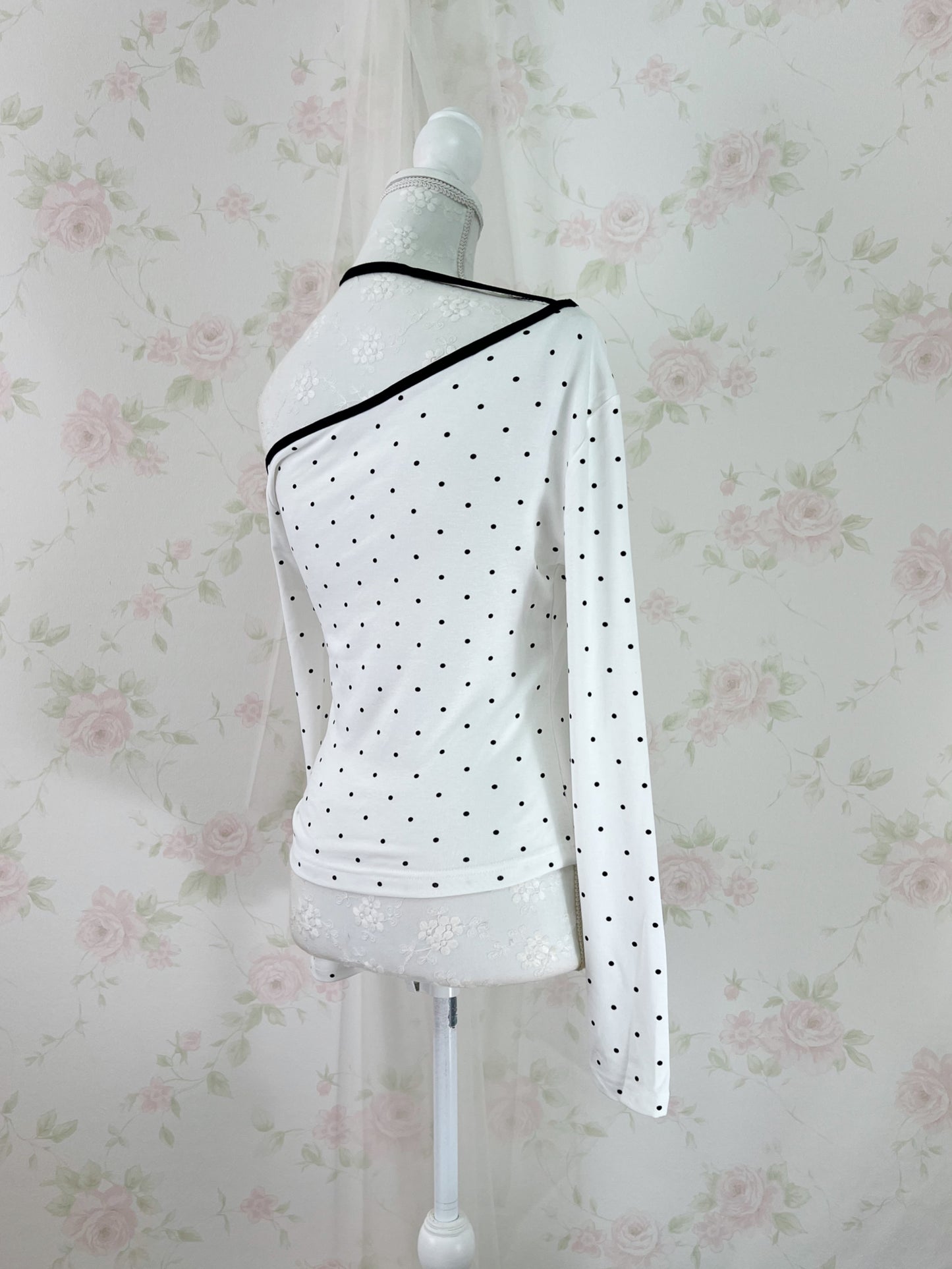 One Shoulder Polka Dot Top (White)