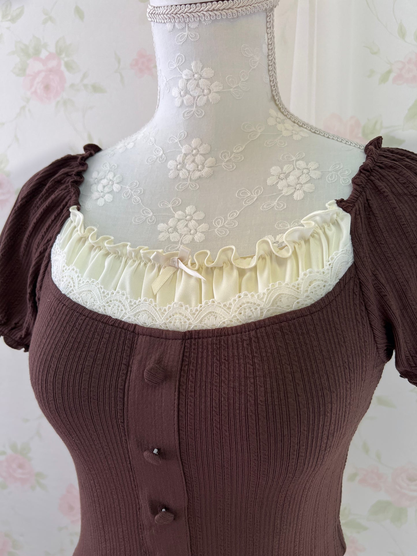 GRL Lace Shoujo Milkmaid Tops (Brown)