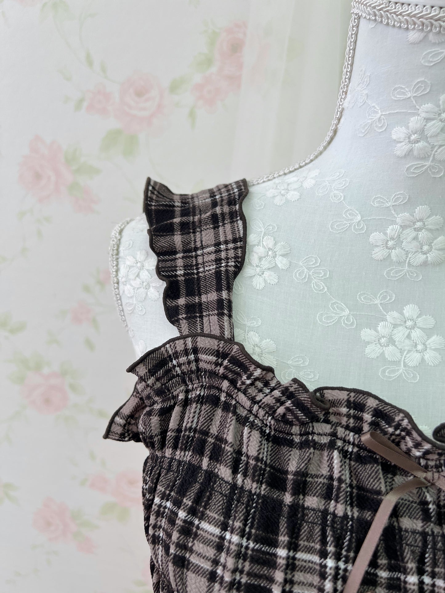 Olive des Olive Checked Double Bow Top (Strawberry Chocolate)