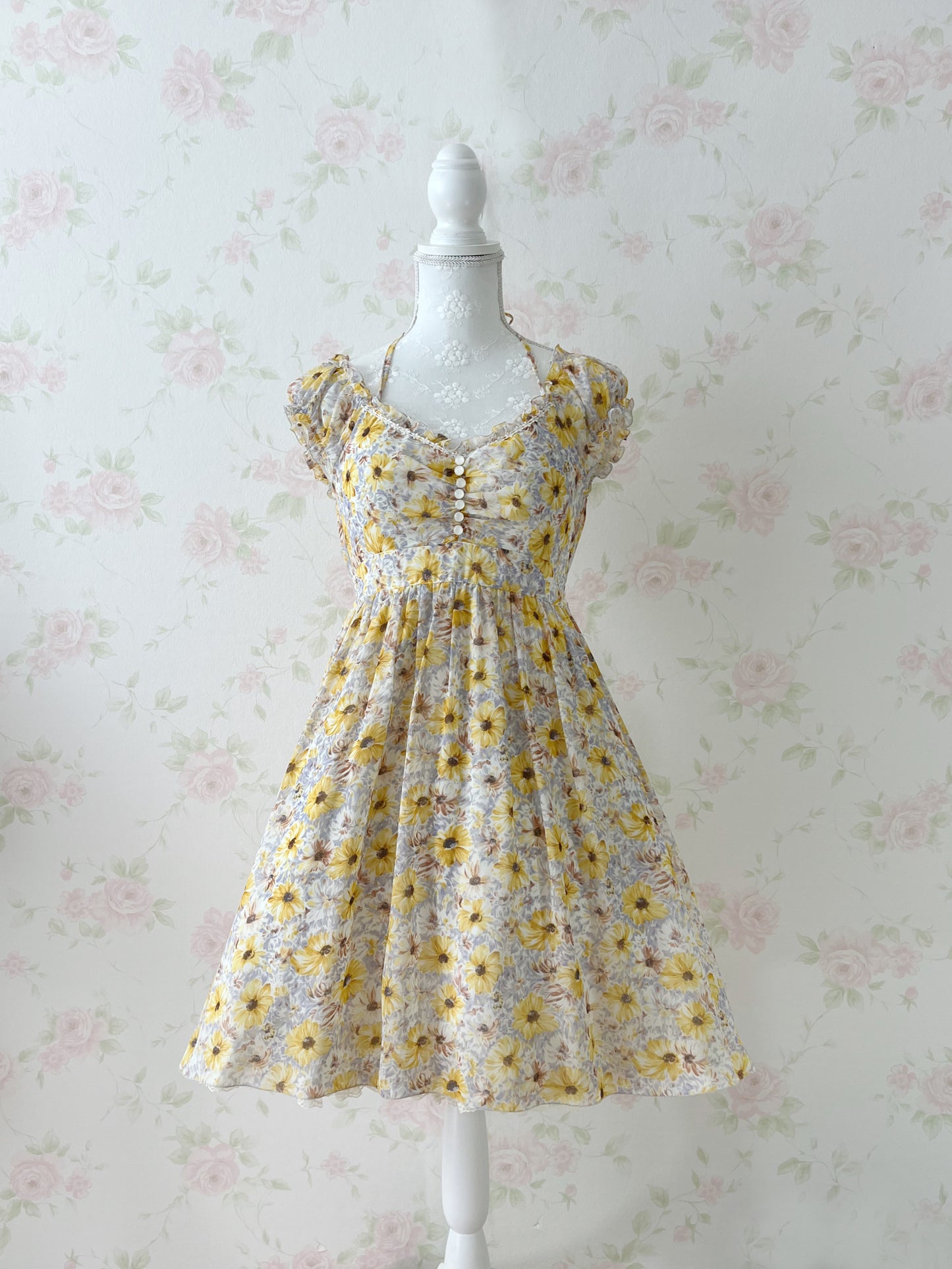 L'EST ROSE Halter Neck Floral Dress (Yellow)