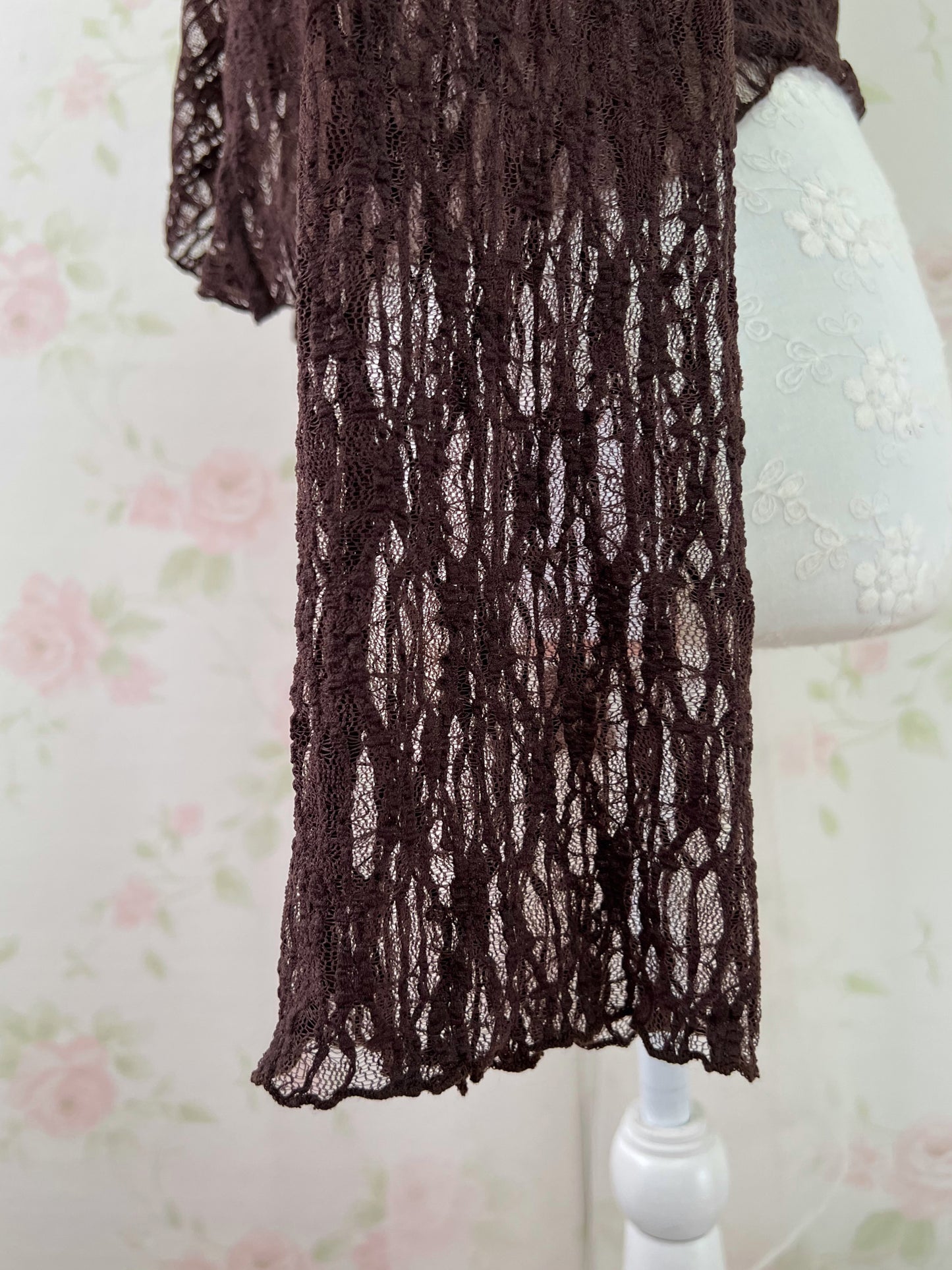 Clear Lacy Ruffled Cardigan (Brown)