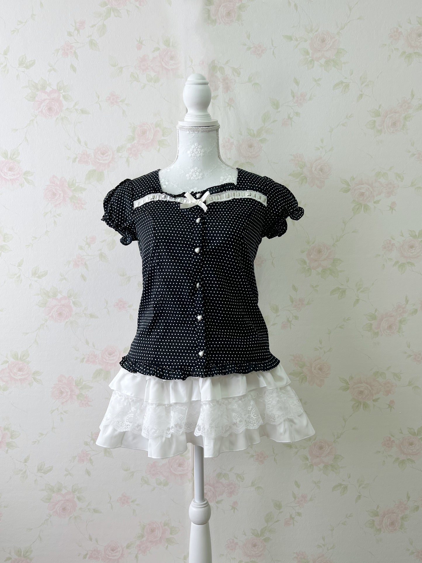 Ank Rouge Polka Dots Blouse (Navy)