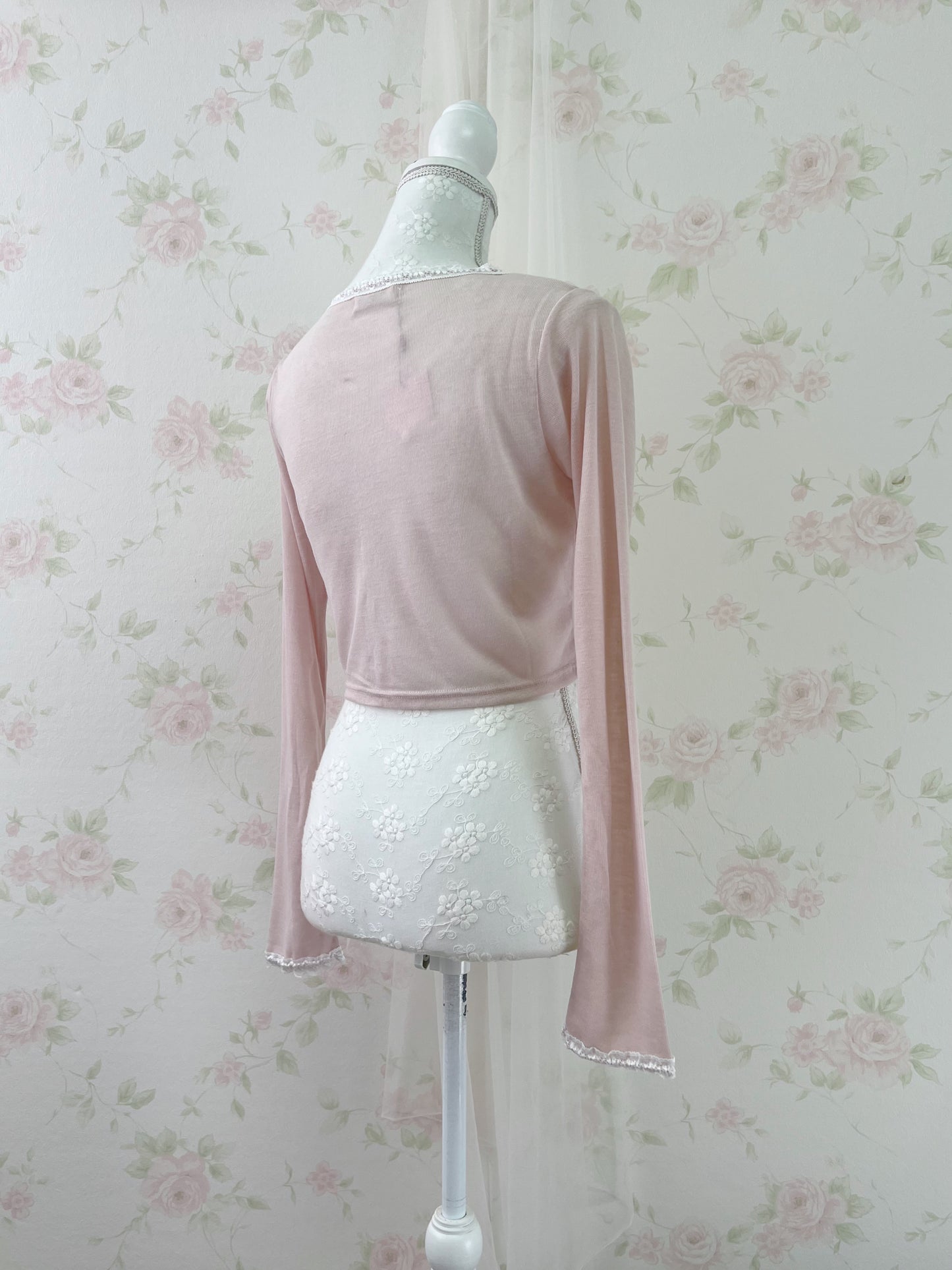 NICE CLAUP Lace Lined Cardigan (Pink)