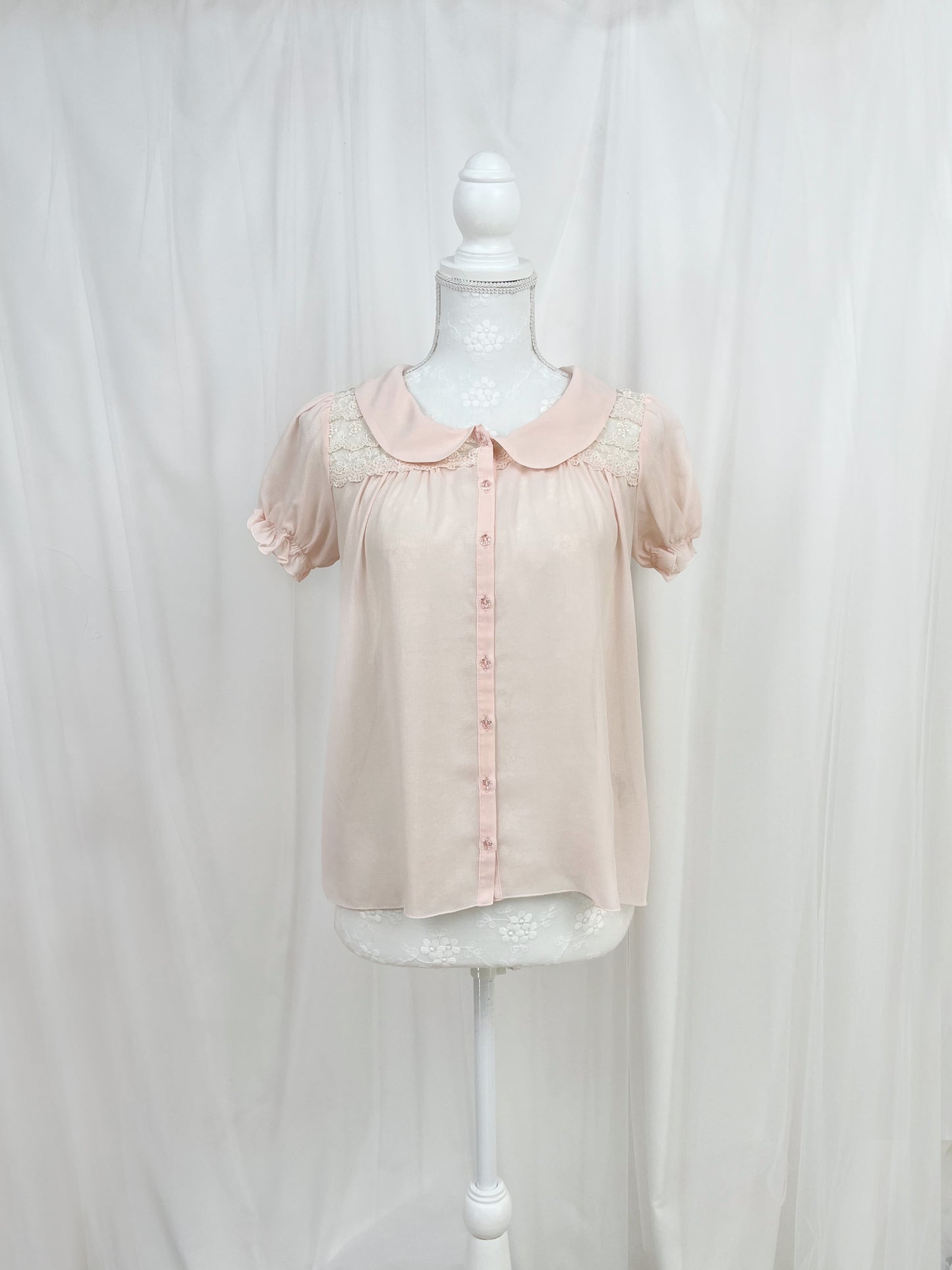 L’EST ROSE Crystal Button Chiffon Blouse (Pink)