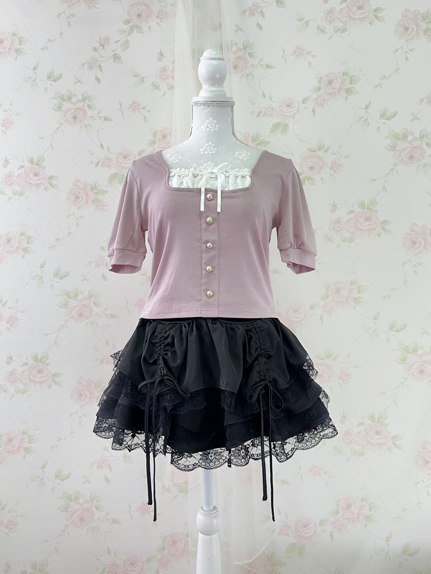 GRL Milkmaid Pearl Button Top (Pink)