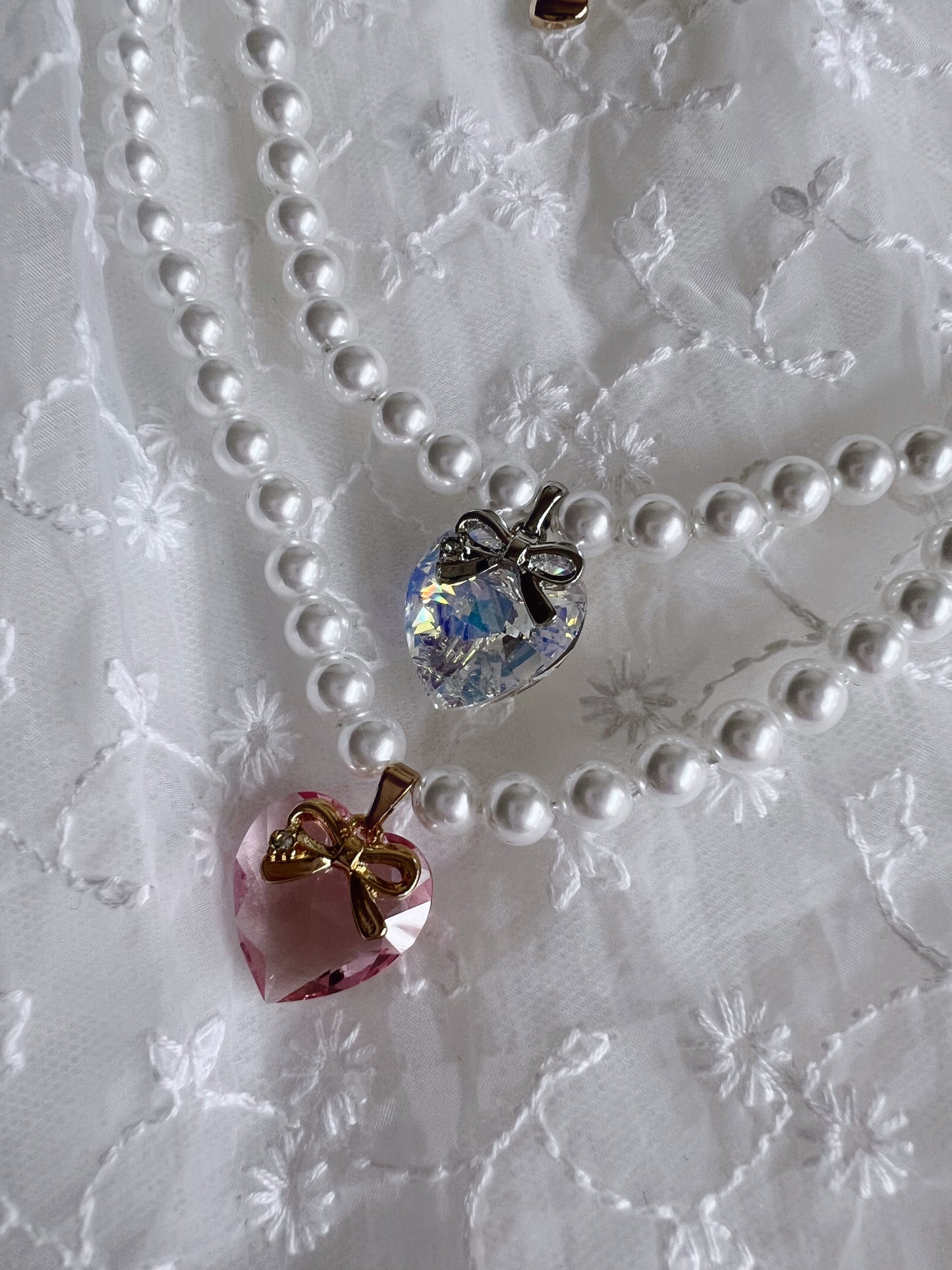 Sweet Prism Heart Pearl Necklace