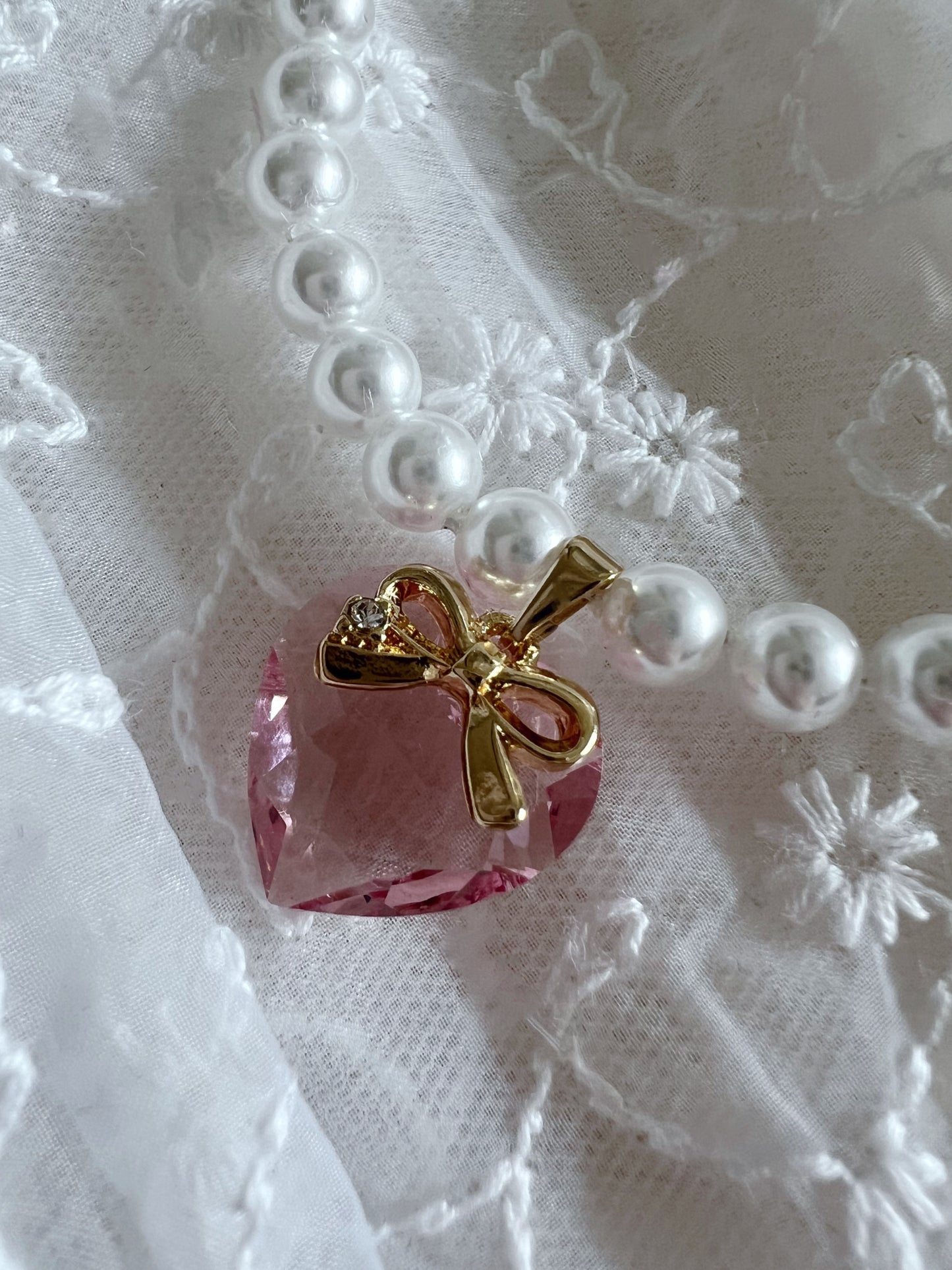 Sweet Prism Heart Pearl Necklace