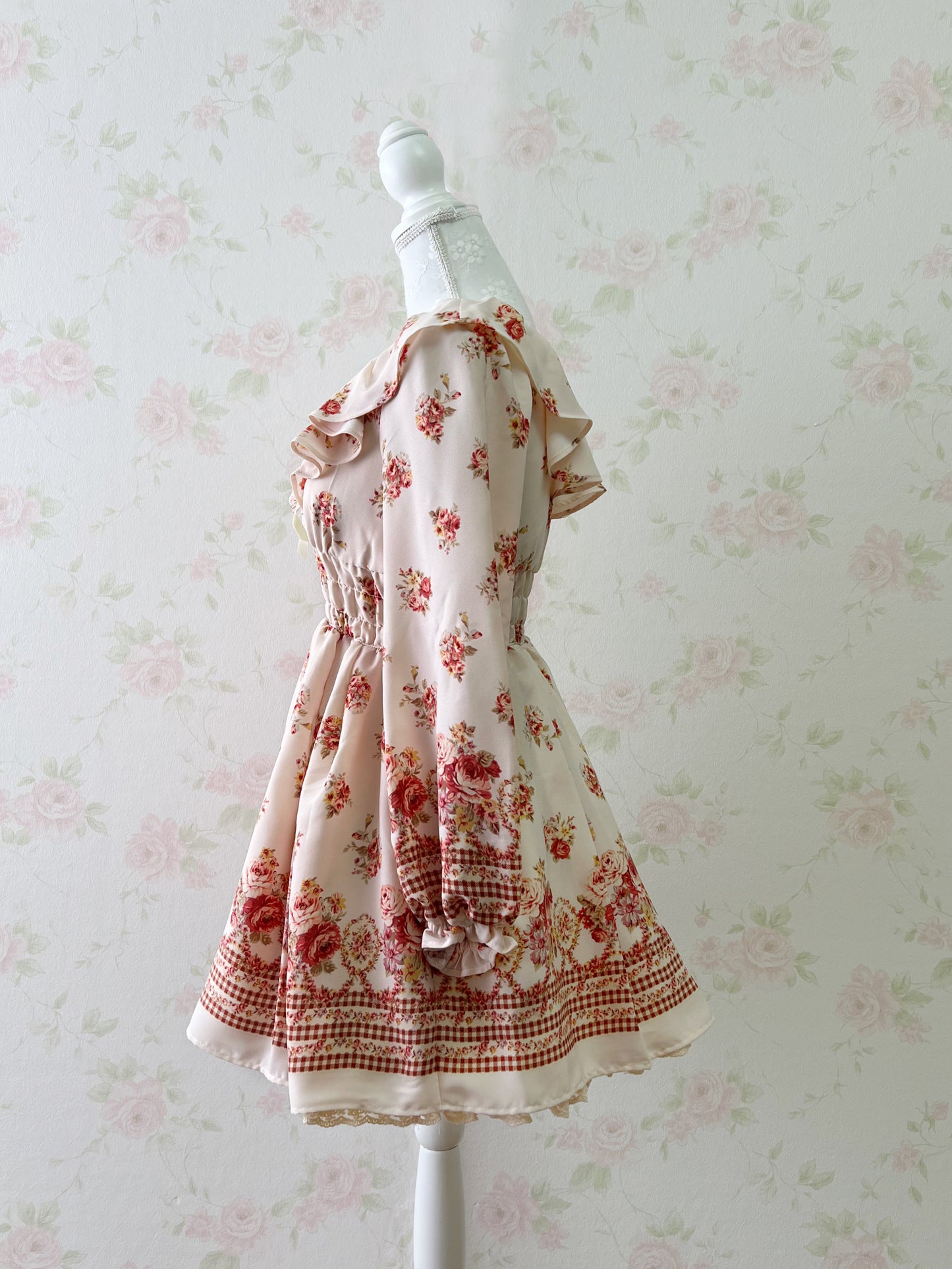 LIZ LISA Rose Checked Long Sleeved Dress