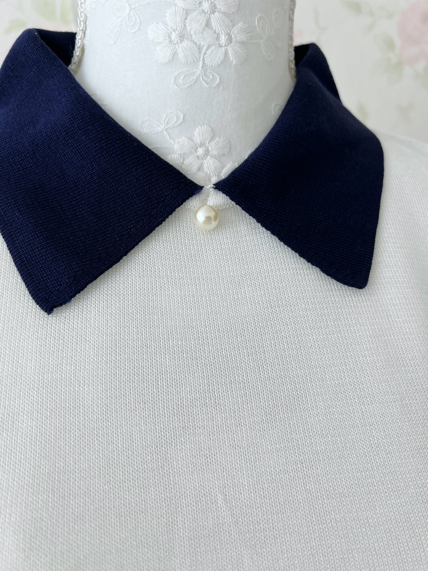 Preppy Collar Pearl Top (White)