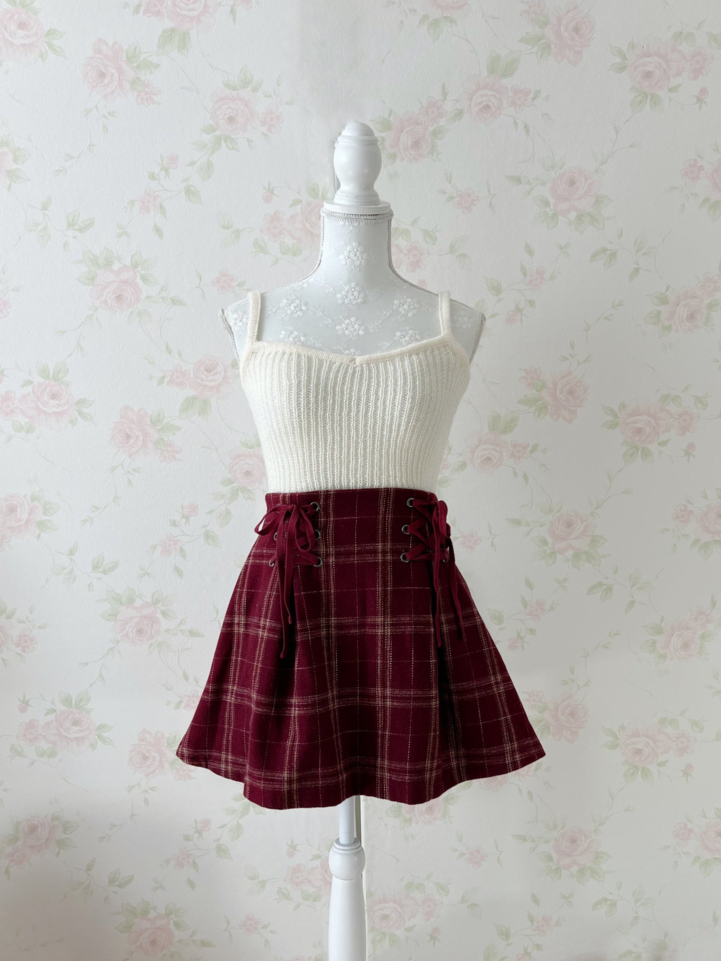 evelyn AnMILLE Checked Side Laced Up Skirt