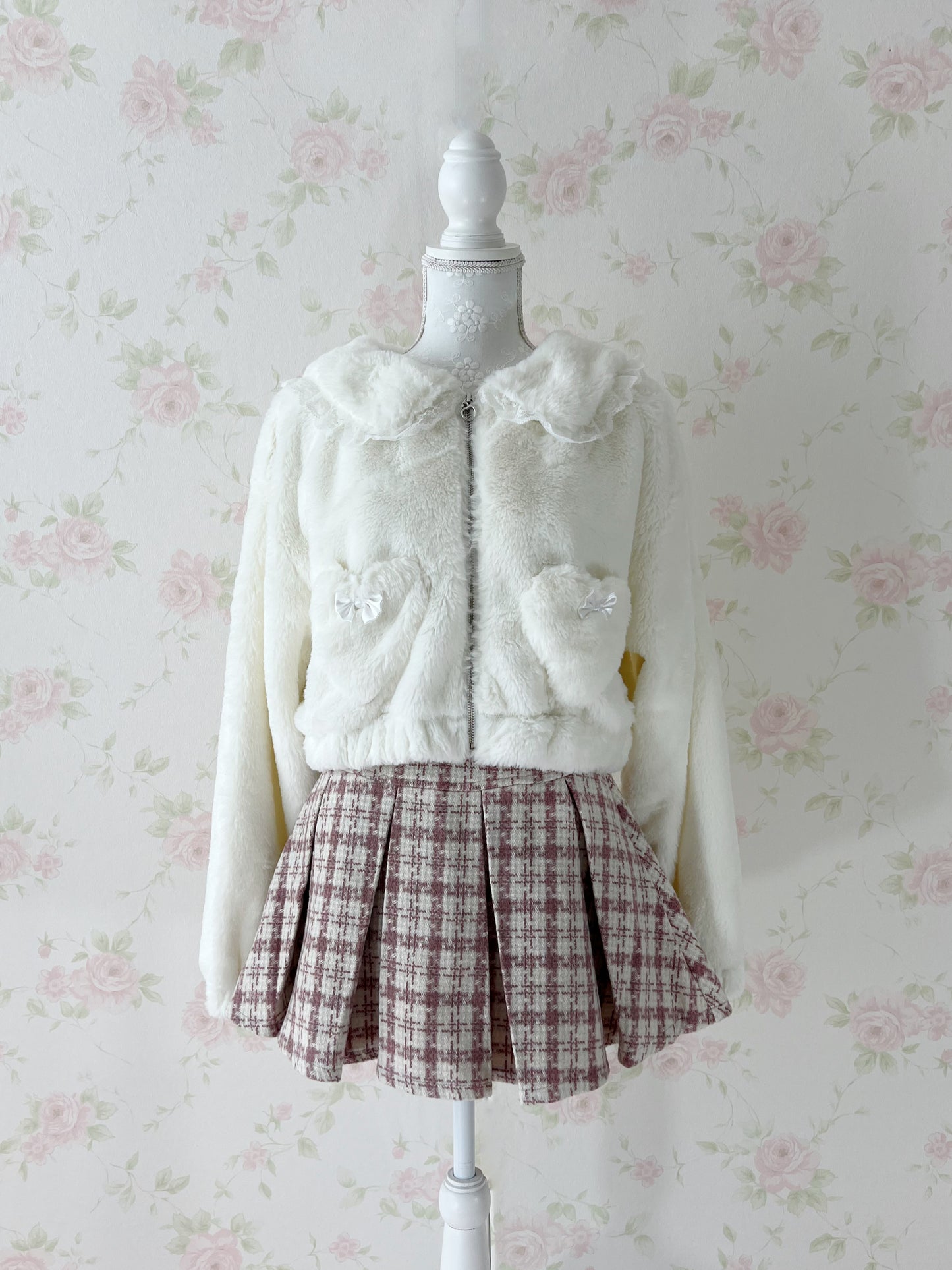 GRL Pleated Checked Skirt (Pink)