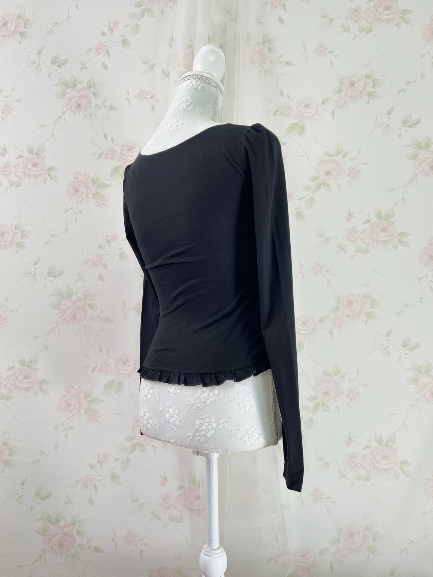 GRL Polka Dot Milkmaid Top (Black)