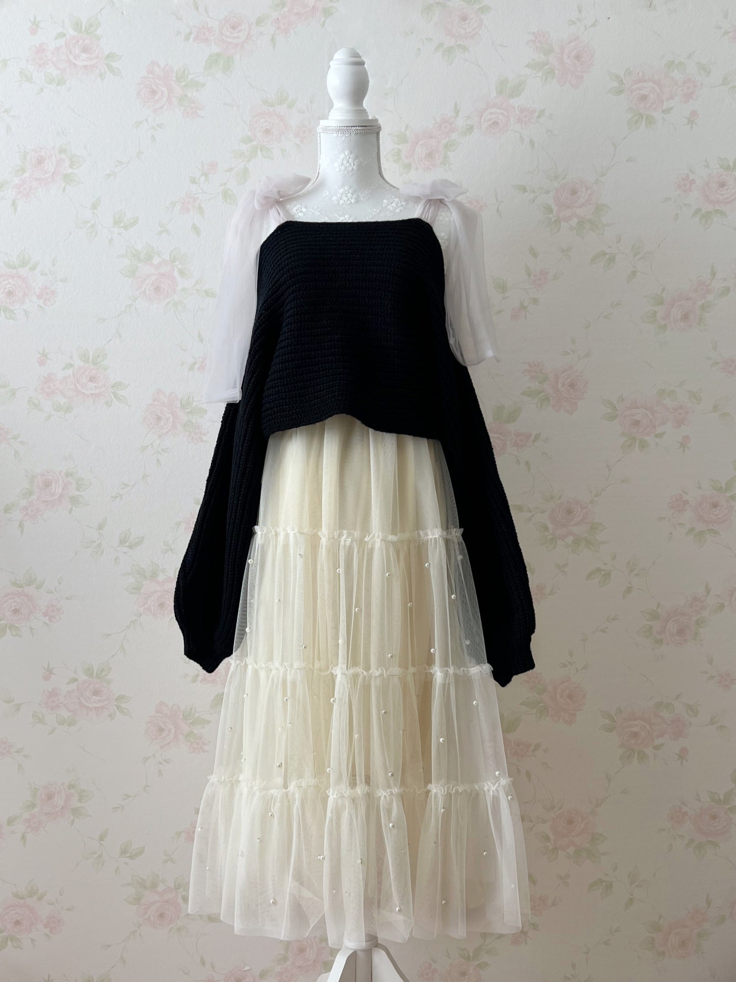 GRL Chiffon Bow Loose Sweater(Black)