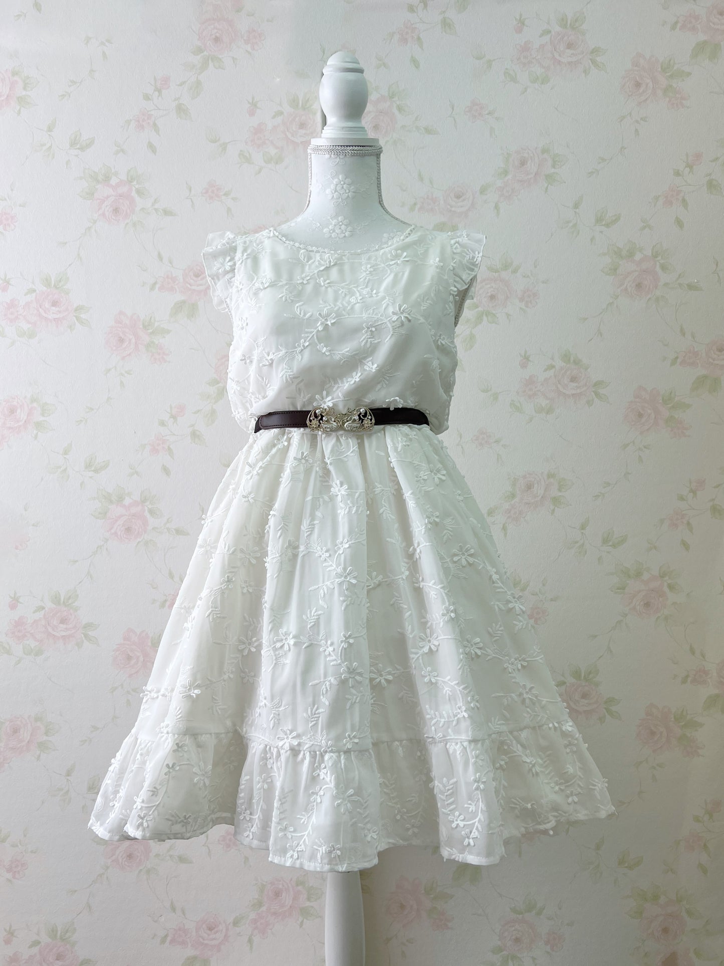 Prime Pattern Floral Lace Shoujo Dress (White)
