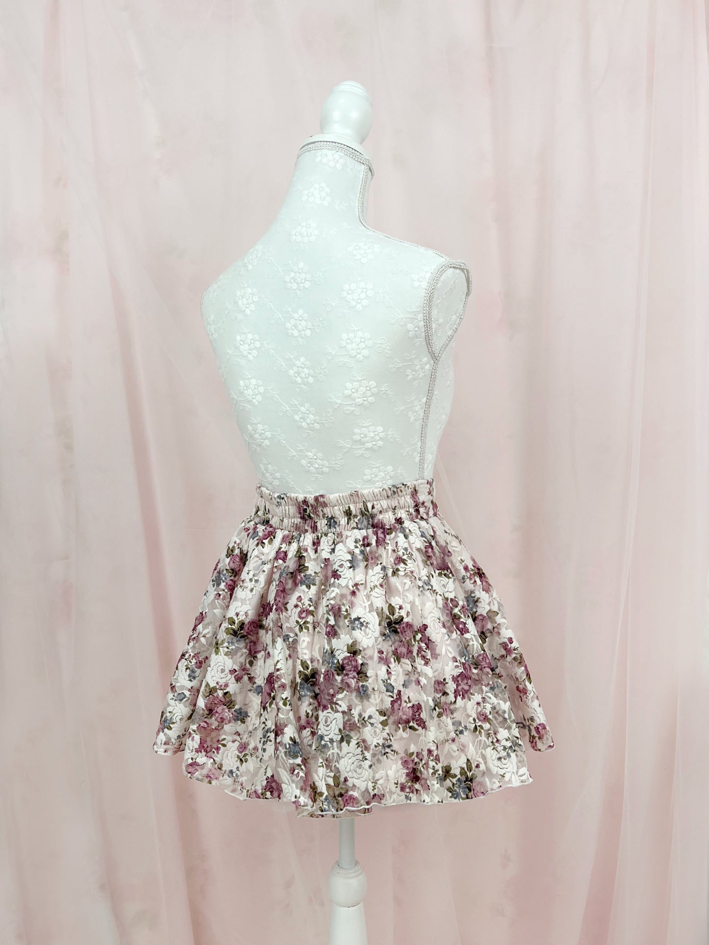 Sweet Girly Floral Mini Skirt (Pink/Purple)