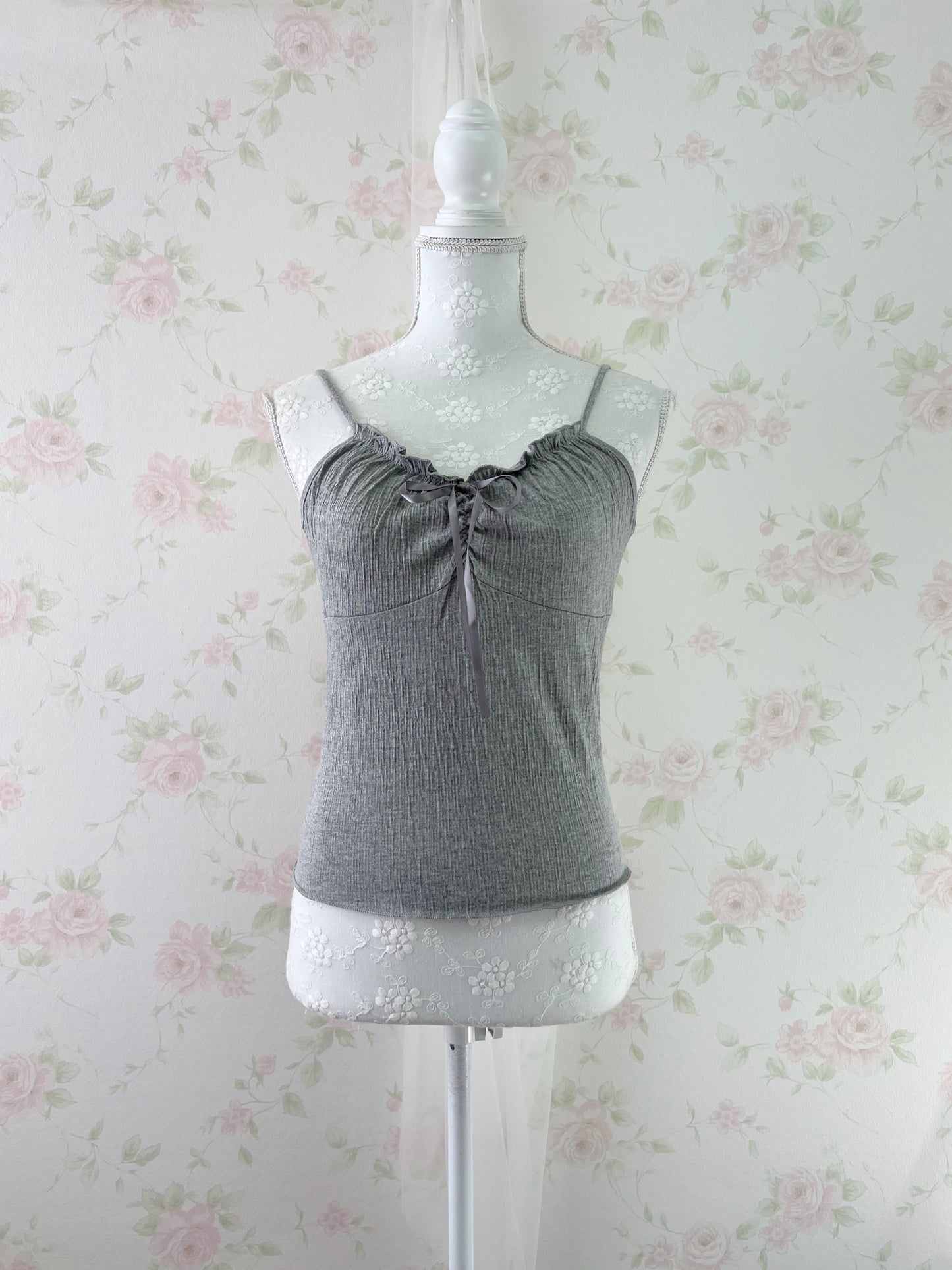 GRL Side String Camisole & T-Shirt Set (Gray)