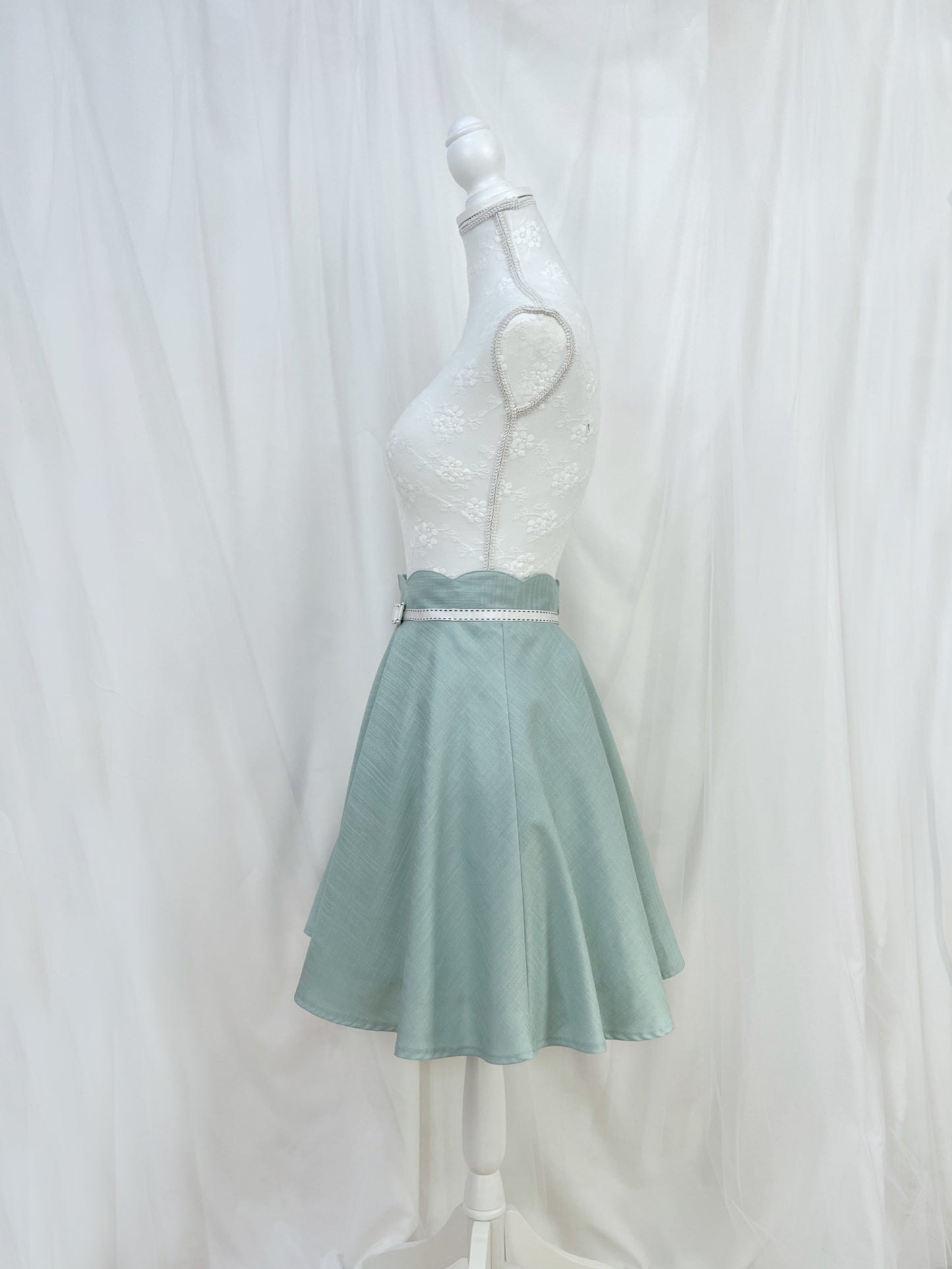 PATTERN Waist Bow Flair Skirt (Green)