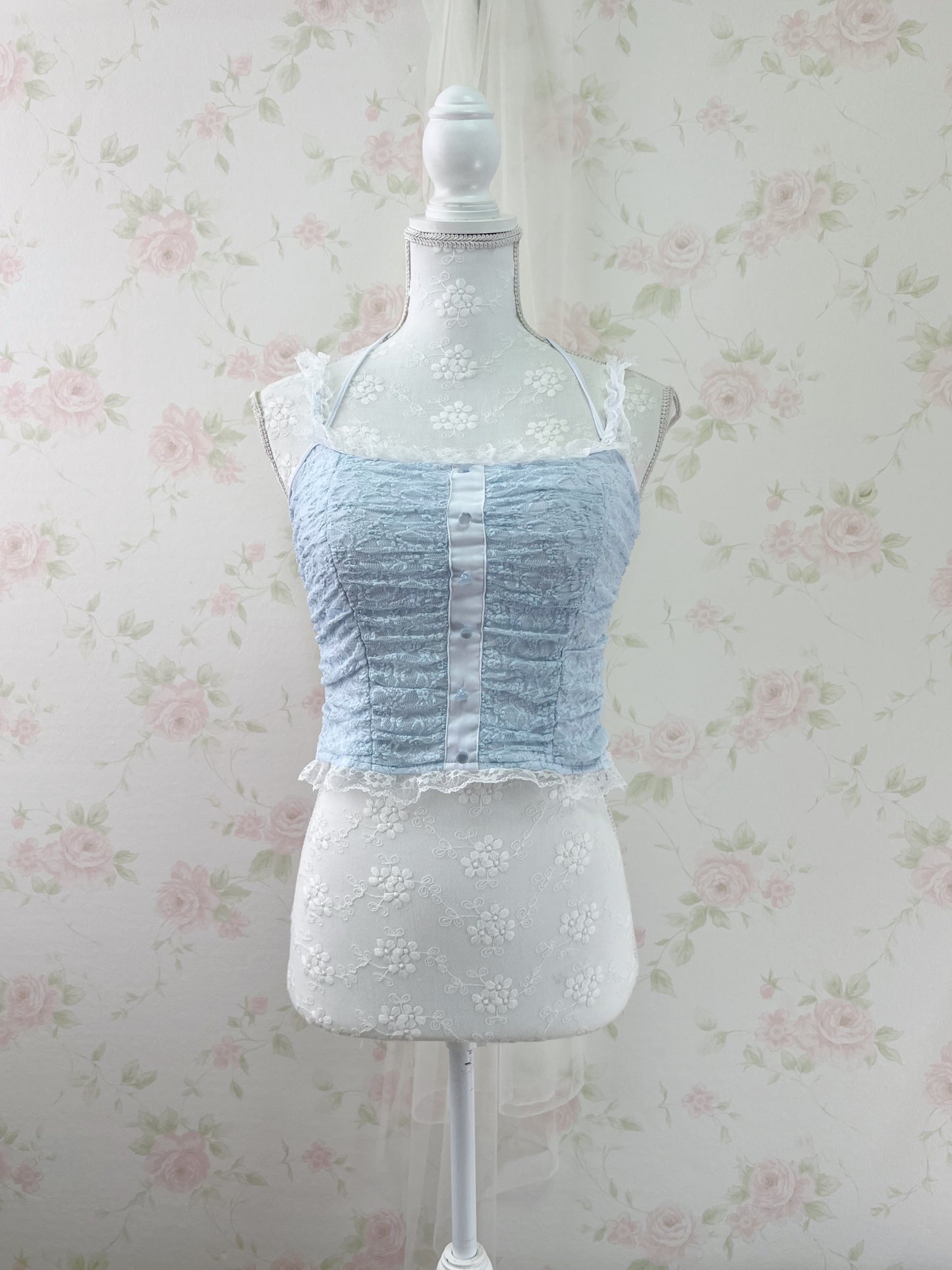 GRL Lacy Halter Neck Camisole (Blue)