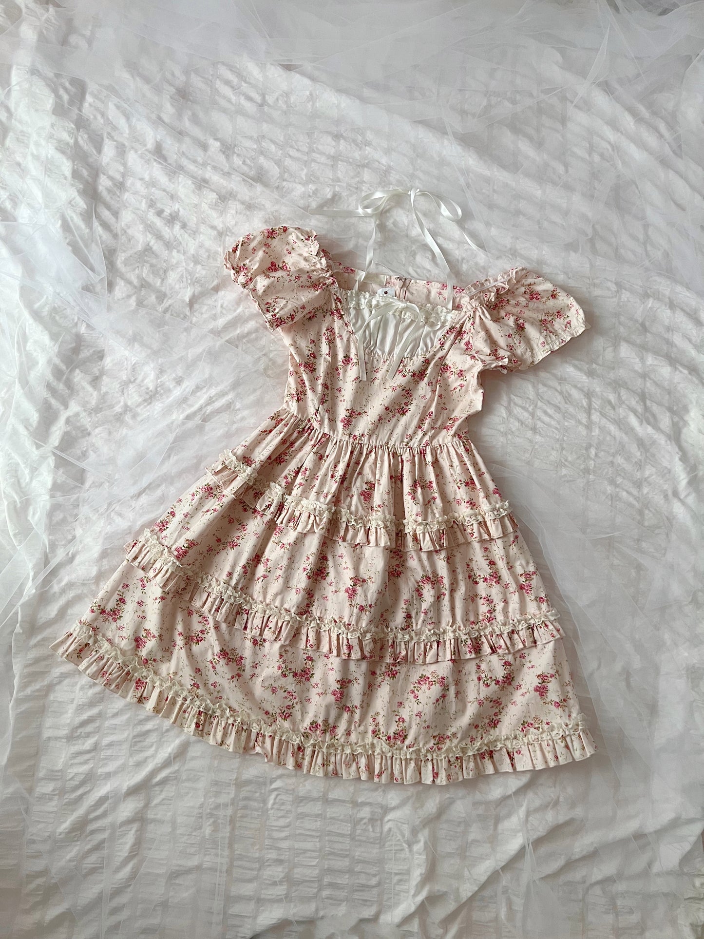 Princess Floral Cotton Halter Neck Dress