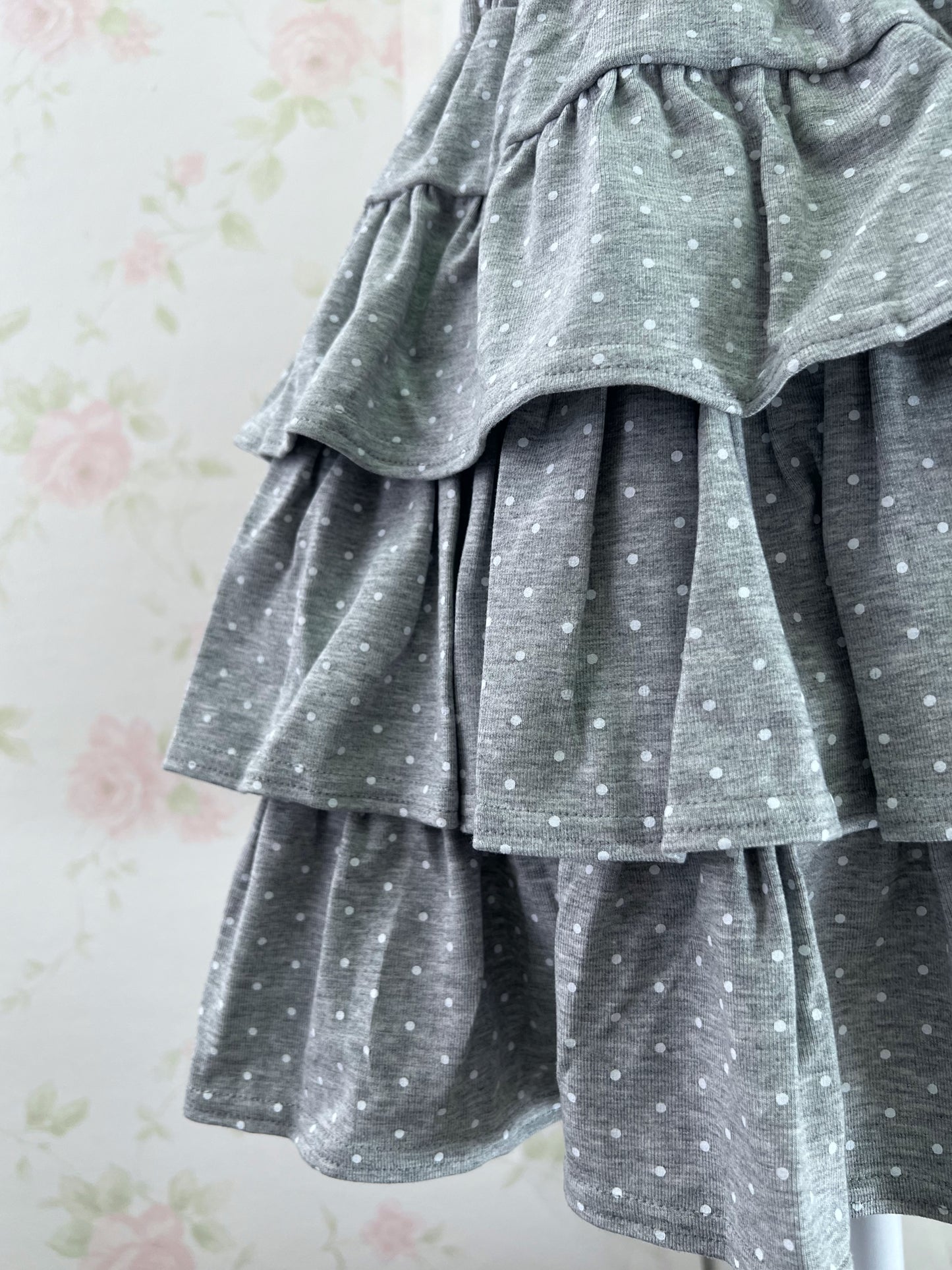 Polka Dot Tiered Skirt (Gray)