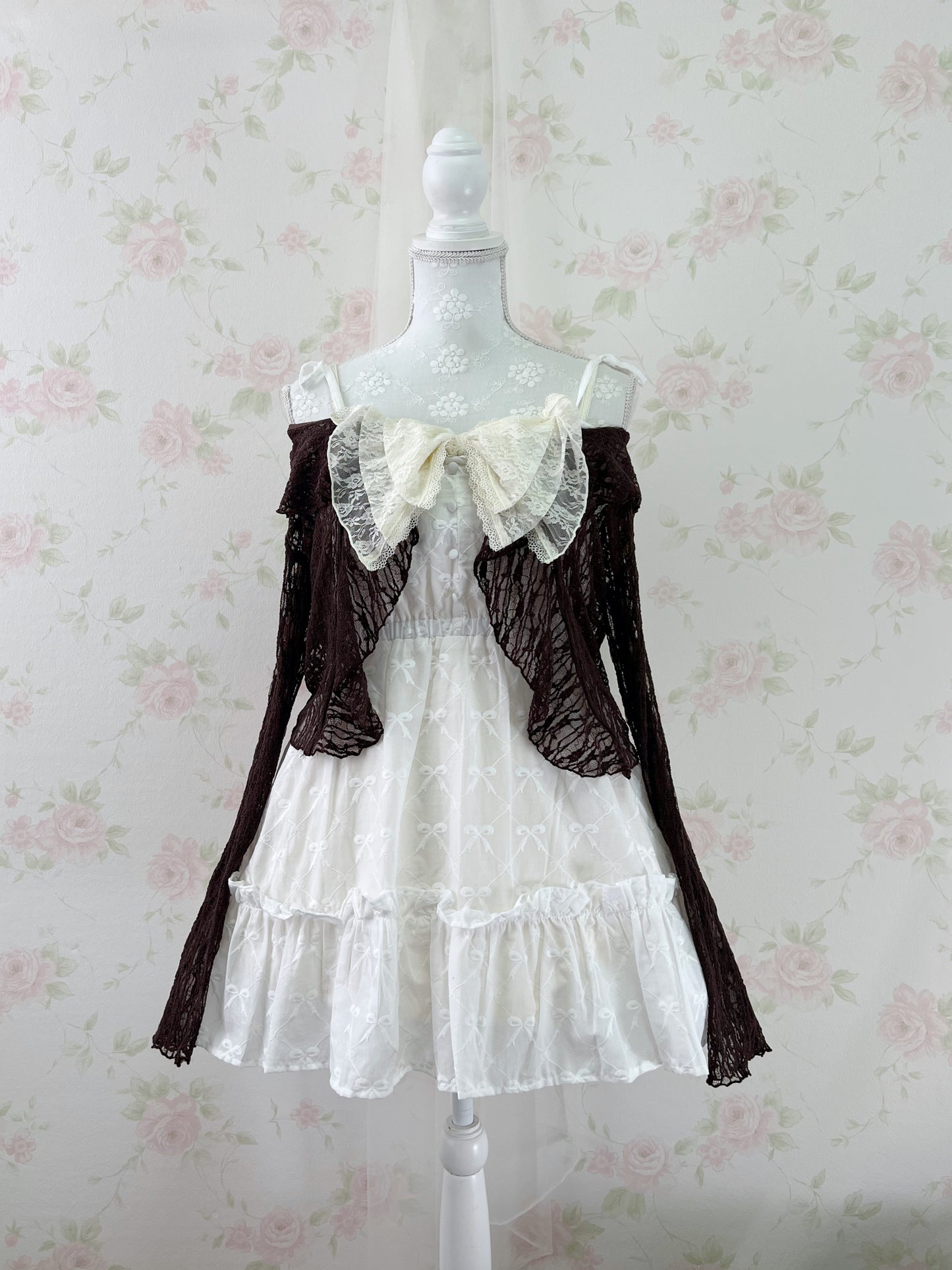 Clear Lacy Ruffled Cardigan (Brown)