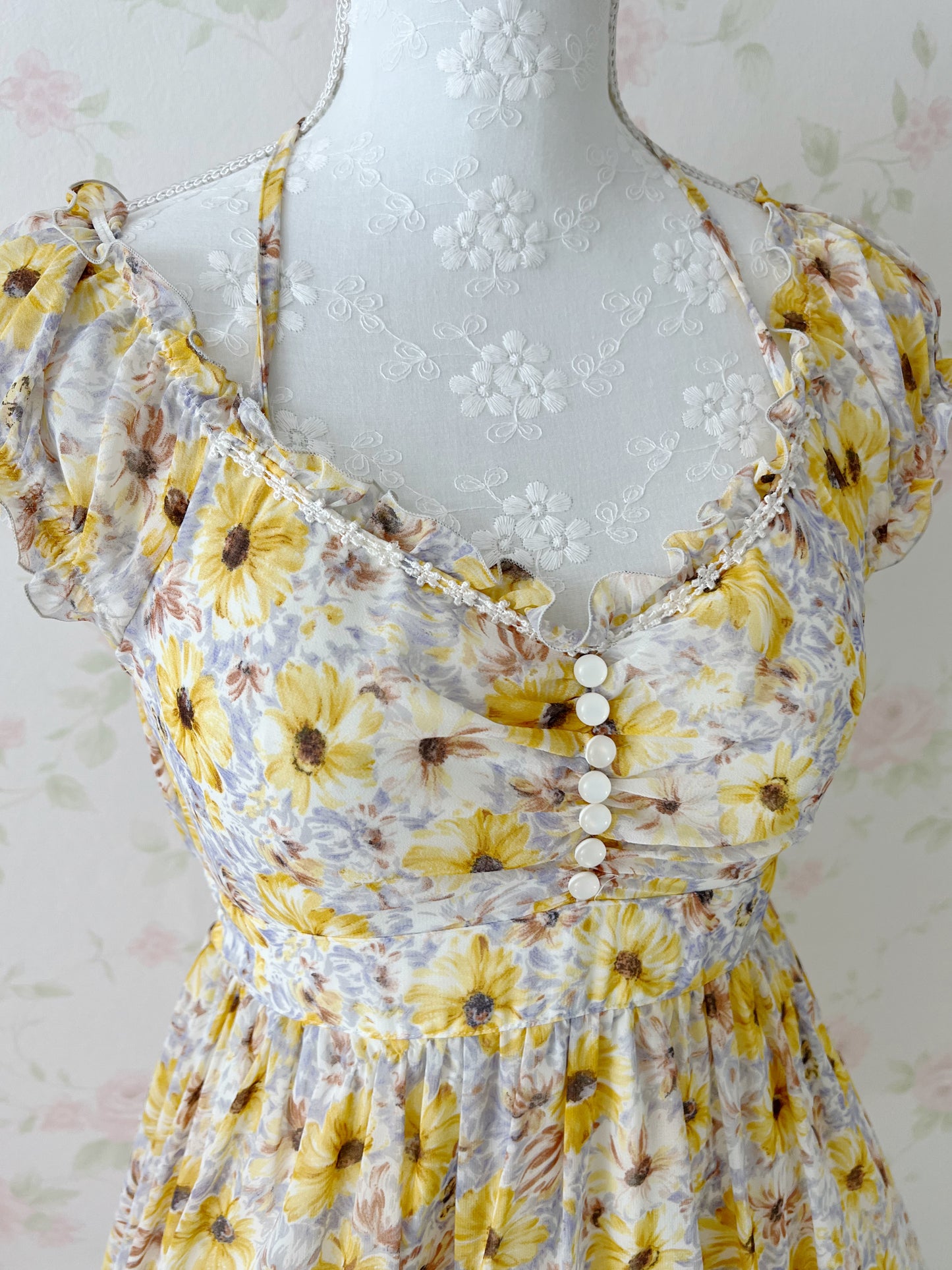 L'EST ROSE Halter Neck Floral Dress (Yellow)